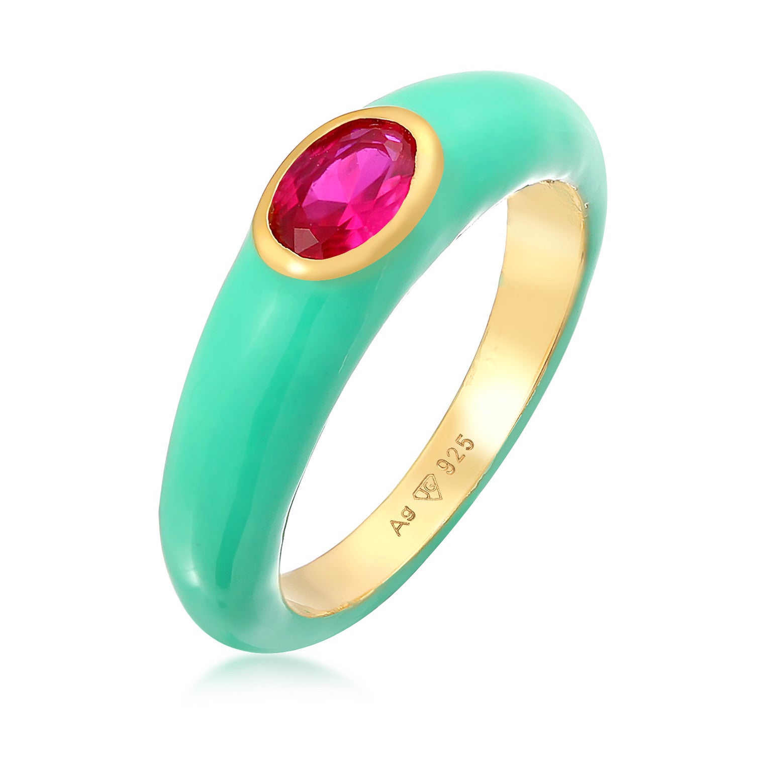 Türkis - Elli | Solitär-Ring Oval | Emaille & Zirkonia (Grün) | 925er Sterling Silber