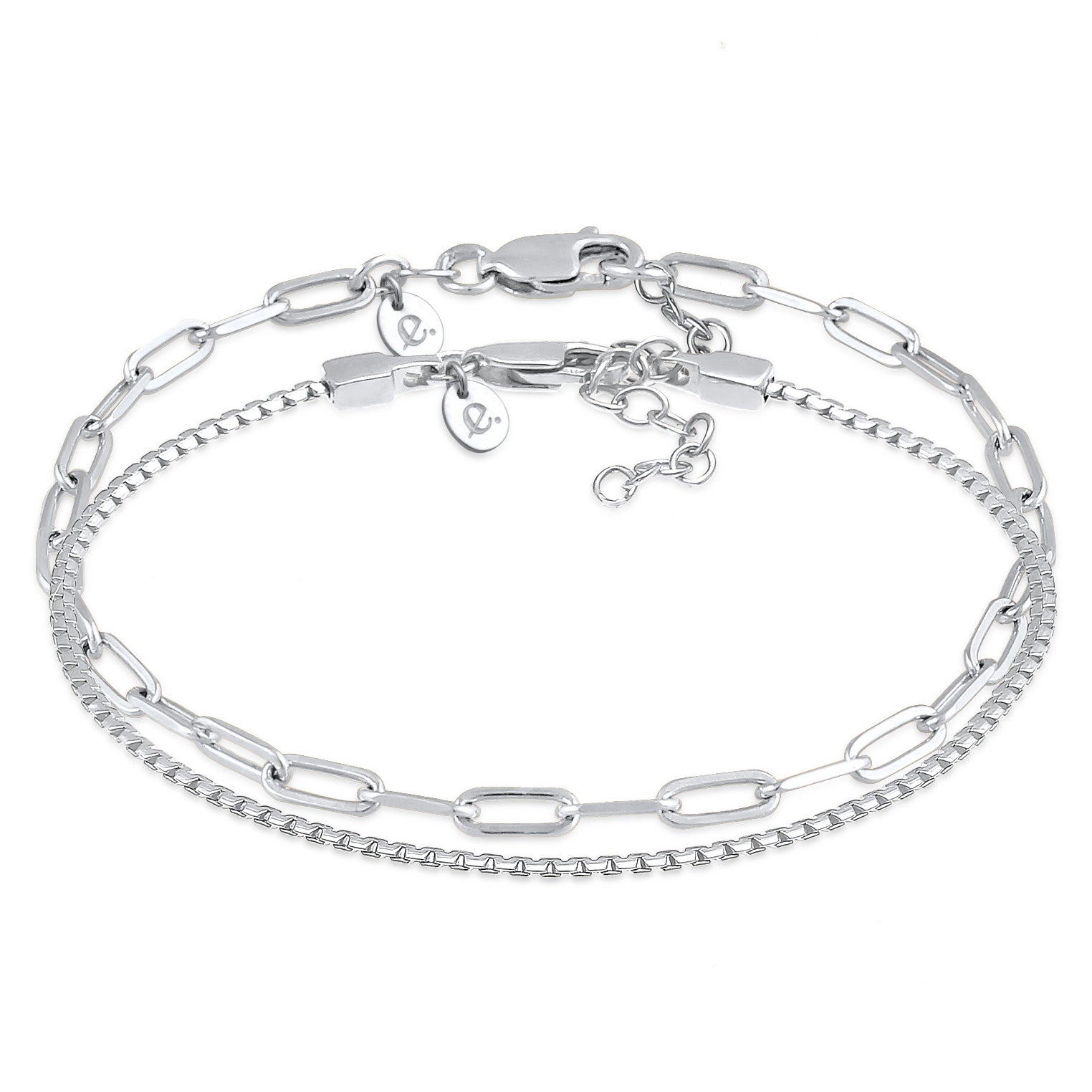 Silber - Elli PREMIUM | Basic Armbänder 2er Set | 925er Sterling Silber