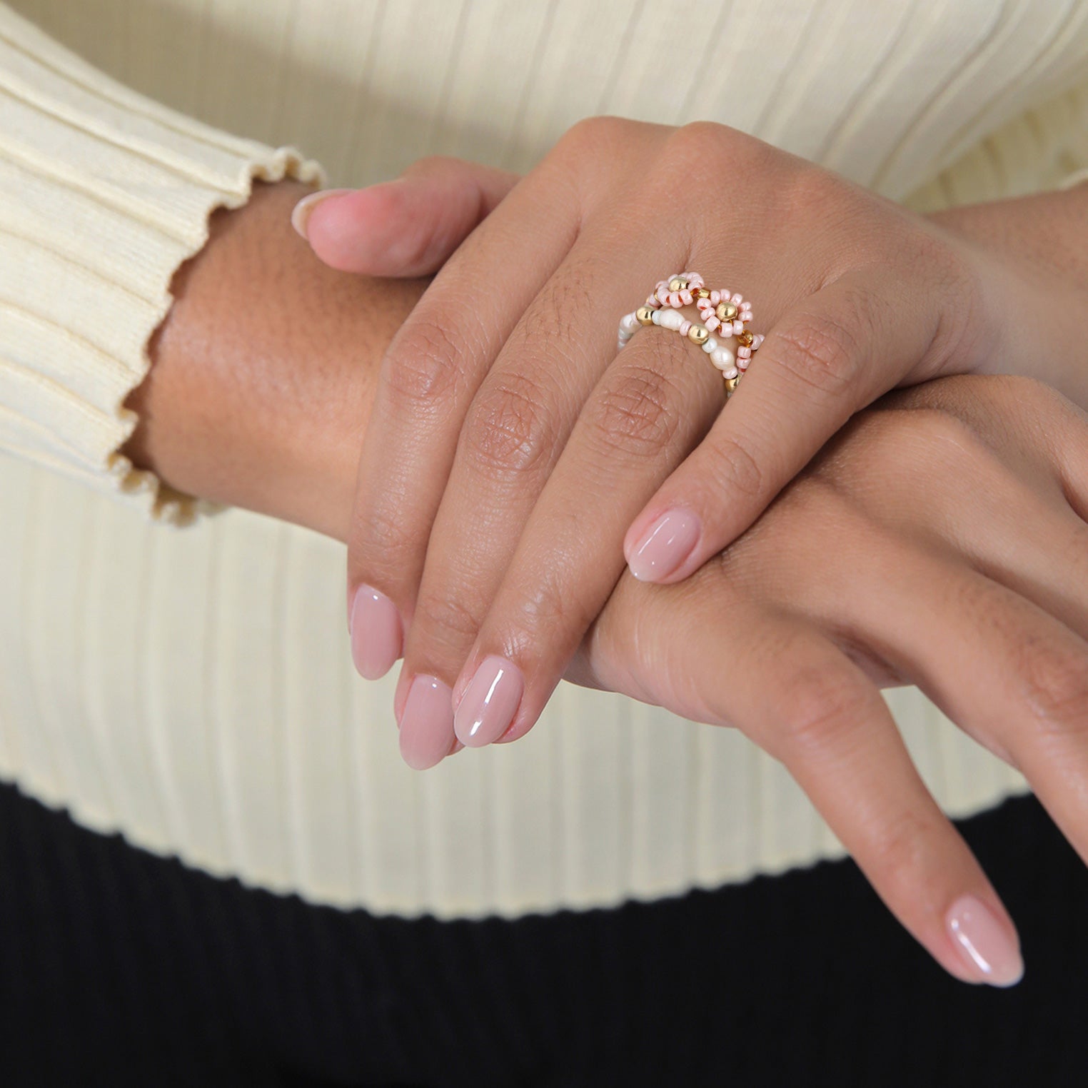 Gold - Elli | Ring 2er Set | Süßwasserperlen | 925er Sterling Silber