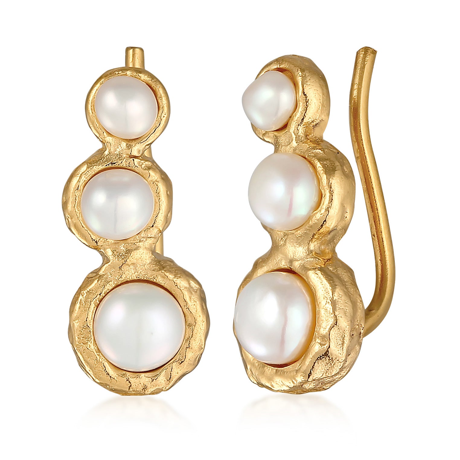 Gold - Elli | Earclimber Organic | Süßwasserperlen | 925er Sterling Silber Vergoldet