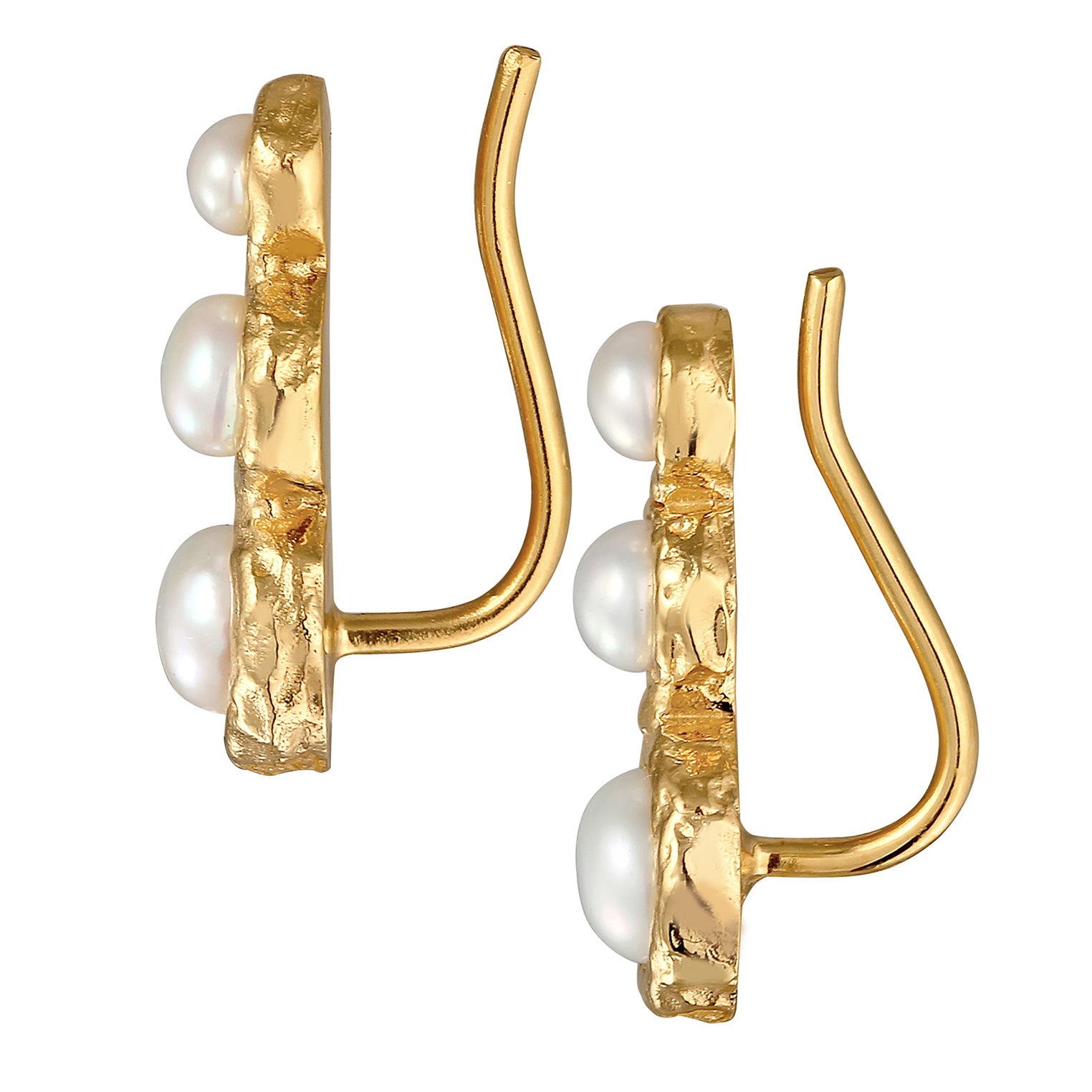 Gold - Elli | Earclimber Organic | Süßwasserperlen | 925er Sterling Silber Vergoldet
