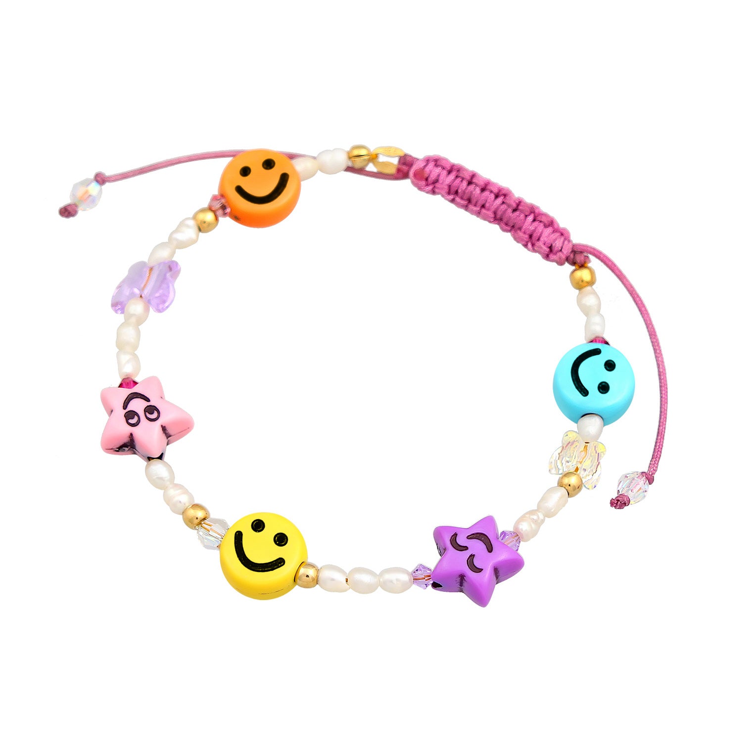 Bunt - Elli | Armband mit Smiling Face Beads | Süßwasserperlen, Nylon | 925er Sterling Silber