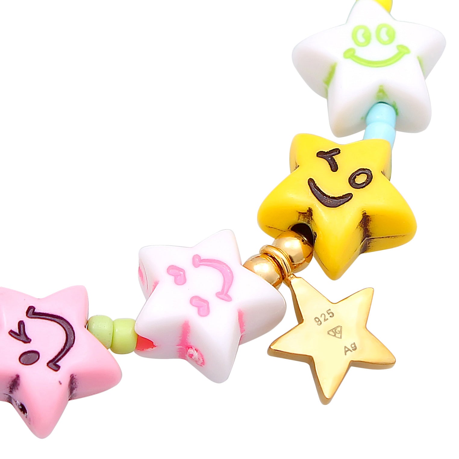 Gold - Elli | Armband mit Smiling Face | Nylon | 925er Sterling Silber