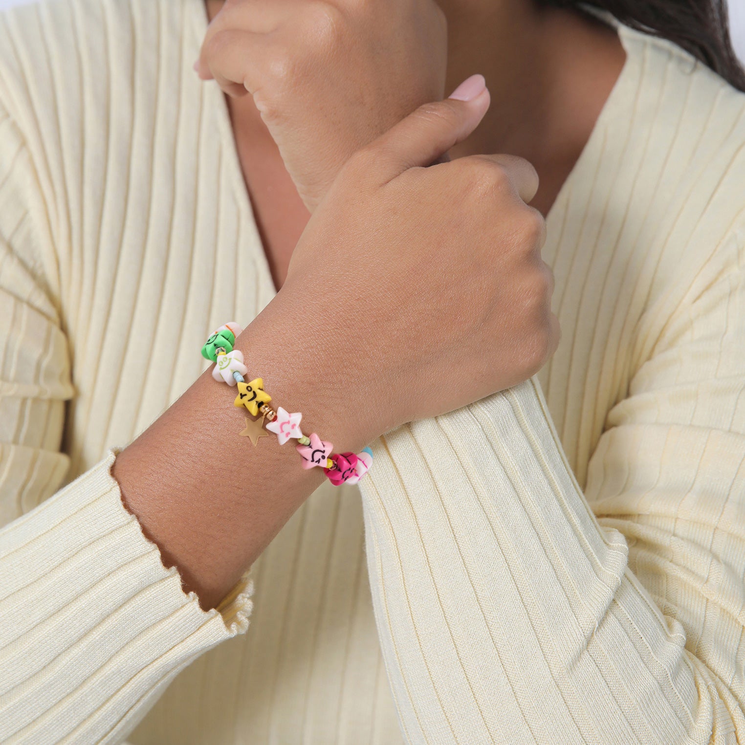 Gold - Elli | Armband mit Smiling Face | Nylon | 925er Sterling Silber
