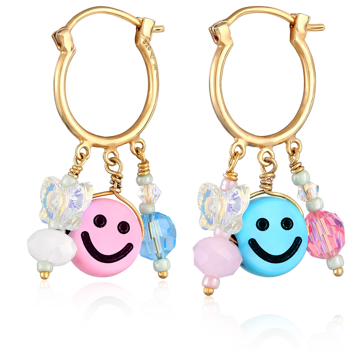 Gold - Elli | Ohrhänger mit Smiling Face Beads | 925er Sterling Silber vergoldet