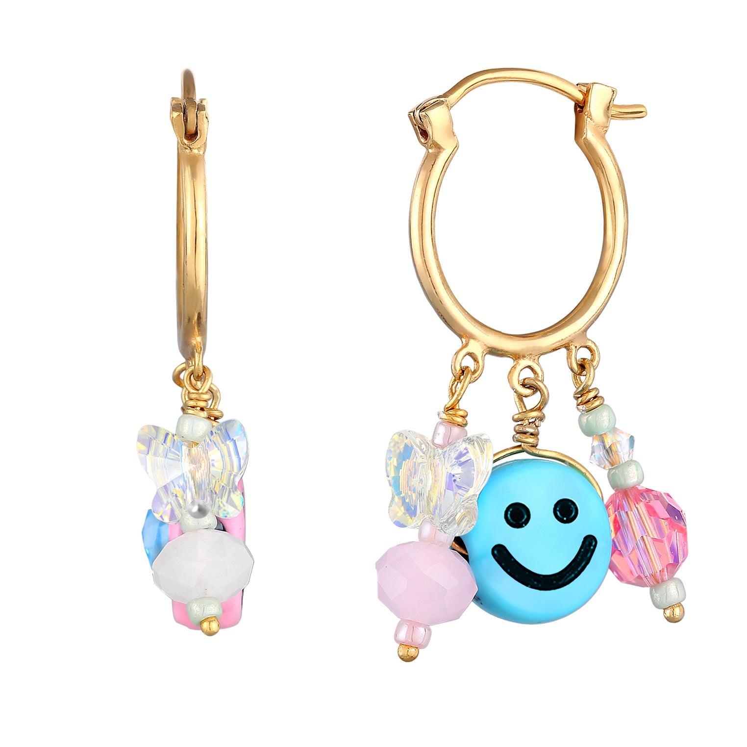 Gold - Elli | Ohrhänger mit Smiling Face Beads | 925er Sterling Silber vergoldet