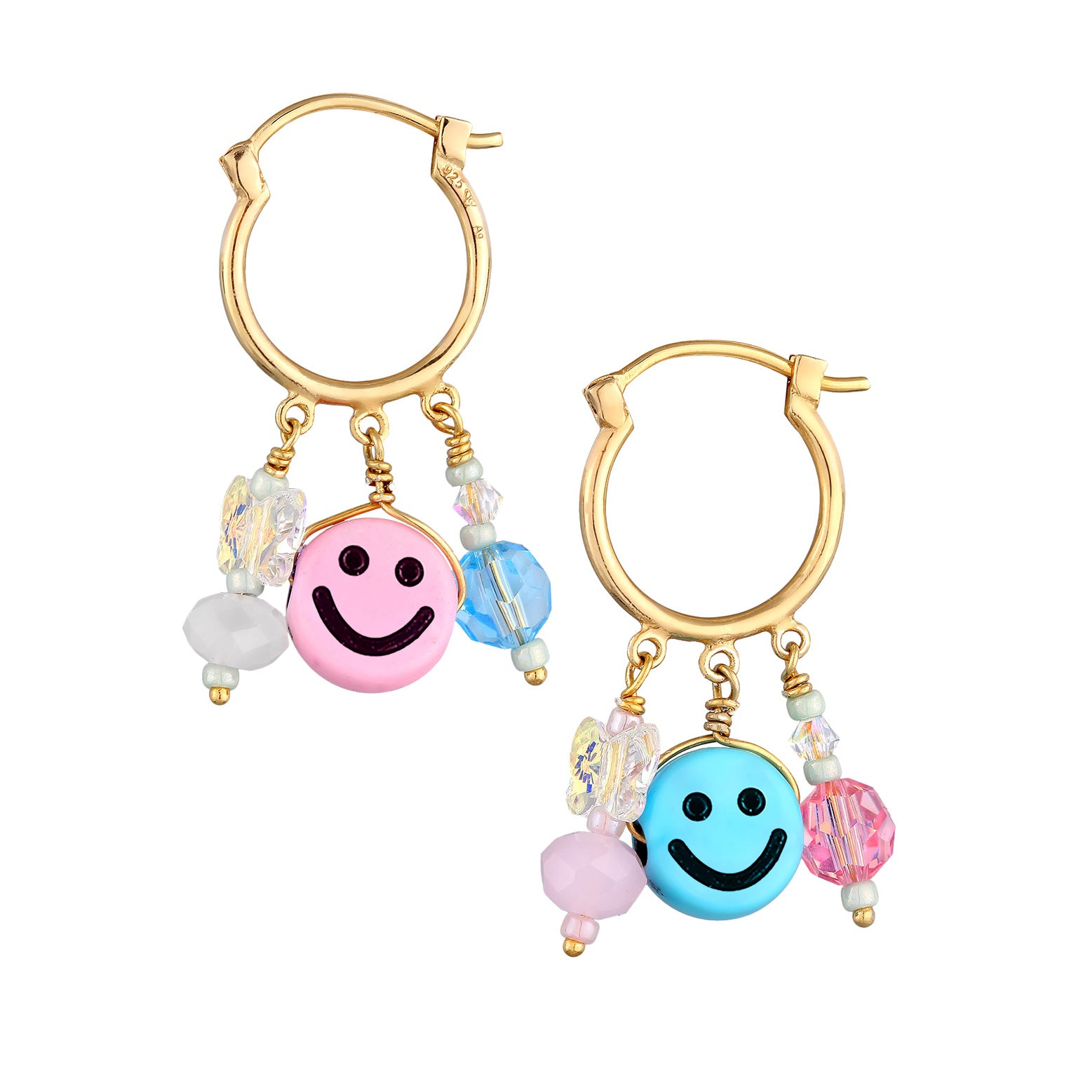 Gold - Elli | Ohrhänger mit Smiling Face Beads | 925er Sterling Silber vergoldet