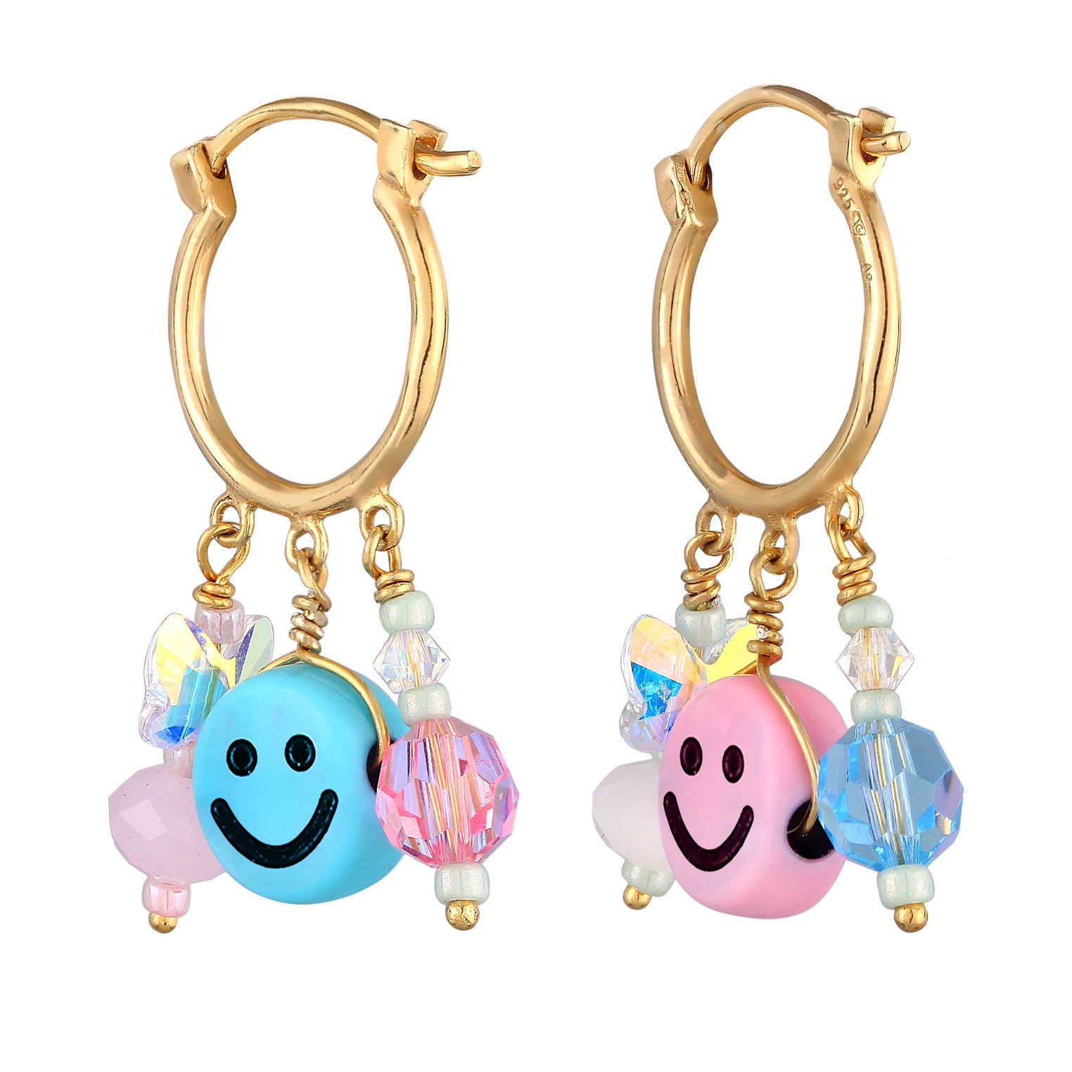 Gold - Elli | Ohrhänger mit Smiling Face Beads | 925er Sterling Silber vergoldet
