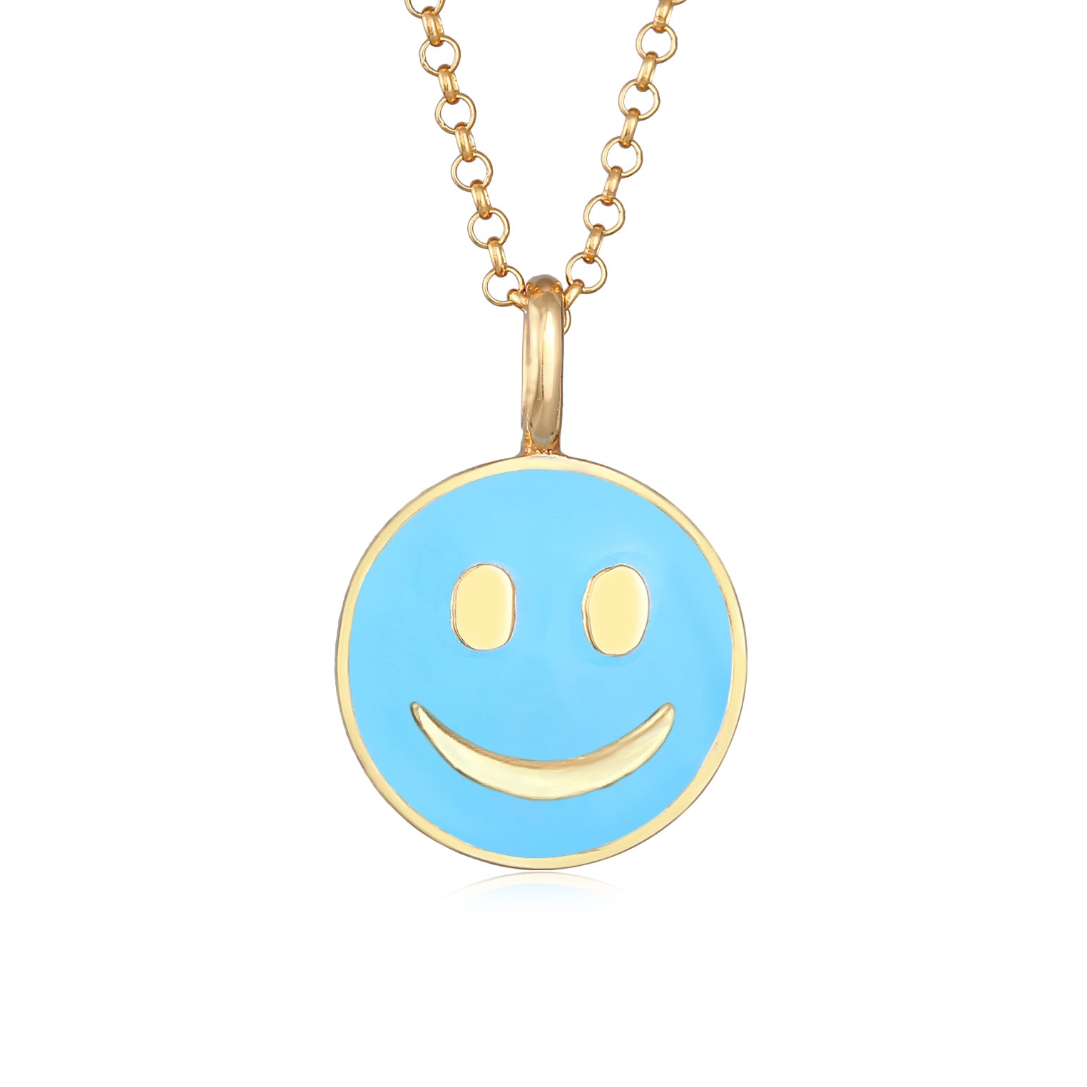 Blau - Elli | Halskette mit Smiling Face | Emaille (Blau) | 925er Sterling Silber Vergoldet