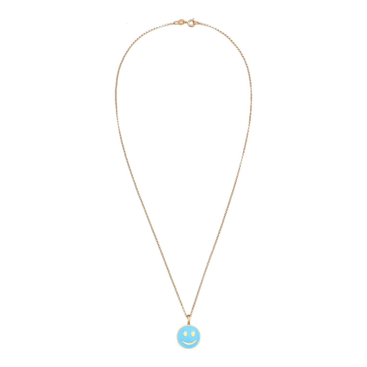 Blau - Elli | Halskette mit Smiling Face | Emaille (Blau) | 925er Sterling Silber Vergoldet