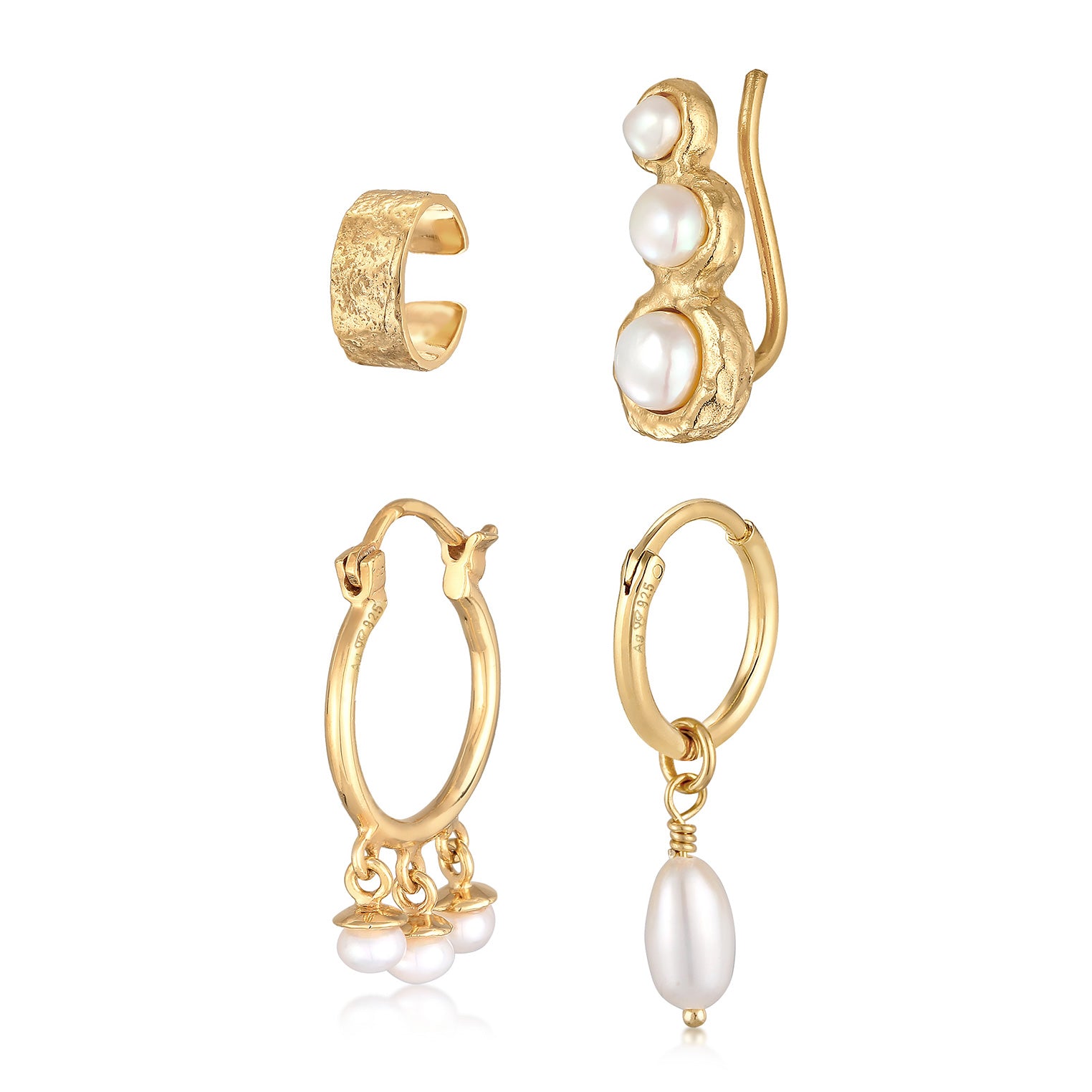 Gold - Elli | Ohrringset Organic | Süßwasserperlen | 925er Sterling Silber Vergoldet