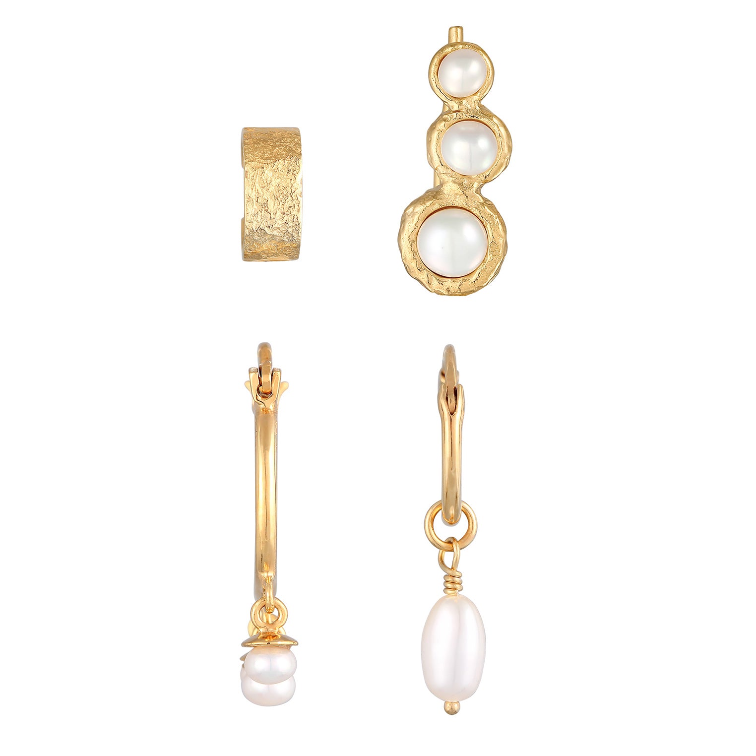 Gold - Elli | Ohrringset Organic | Süßwasserperlen | 925er Sterling Silber Vergoldet