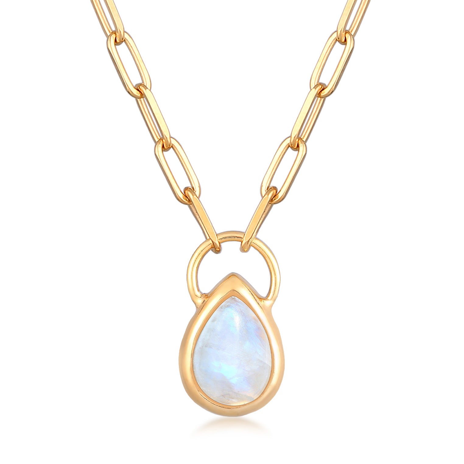 Gold - Elli PREMIUM | Halskette Tropfen | Mondstein (Weiß) | 925er Sterling Silber