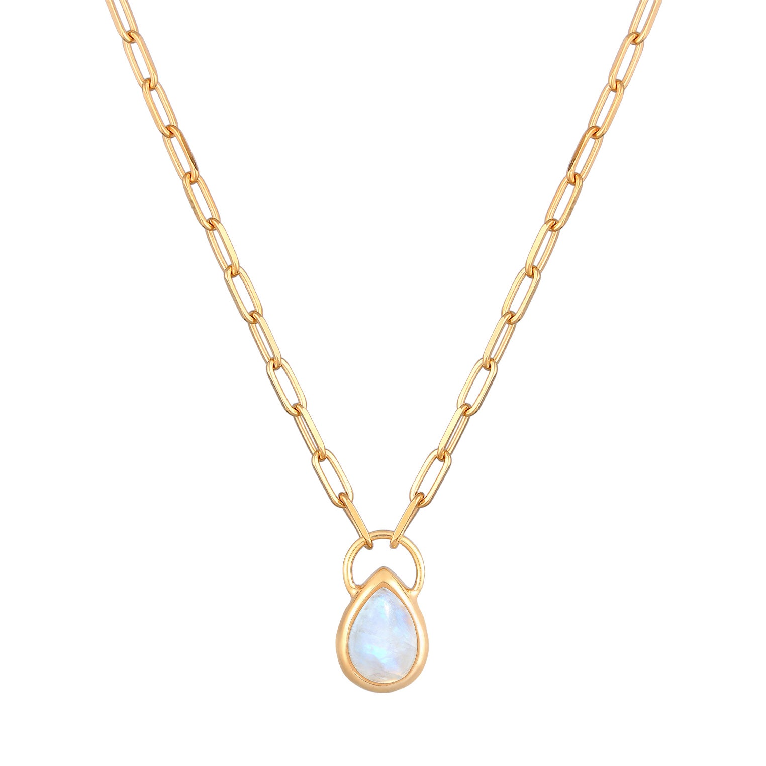 Gold - Elli PREMIUM | Halskette Tropfen | Mondstein (Weiß) | 925er Sterling Silber