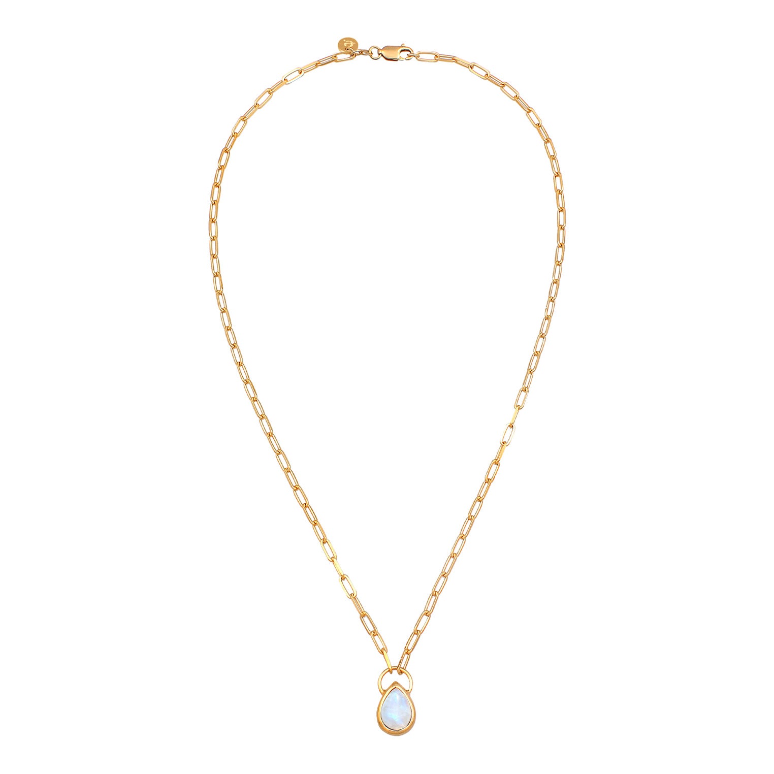 Gold - Elli PREMIUM | Halskette Tropfen | Mondstein (Weiß) | 925er Sterling Silber