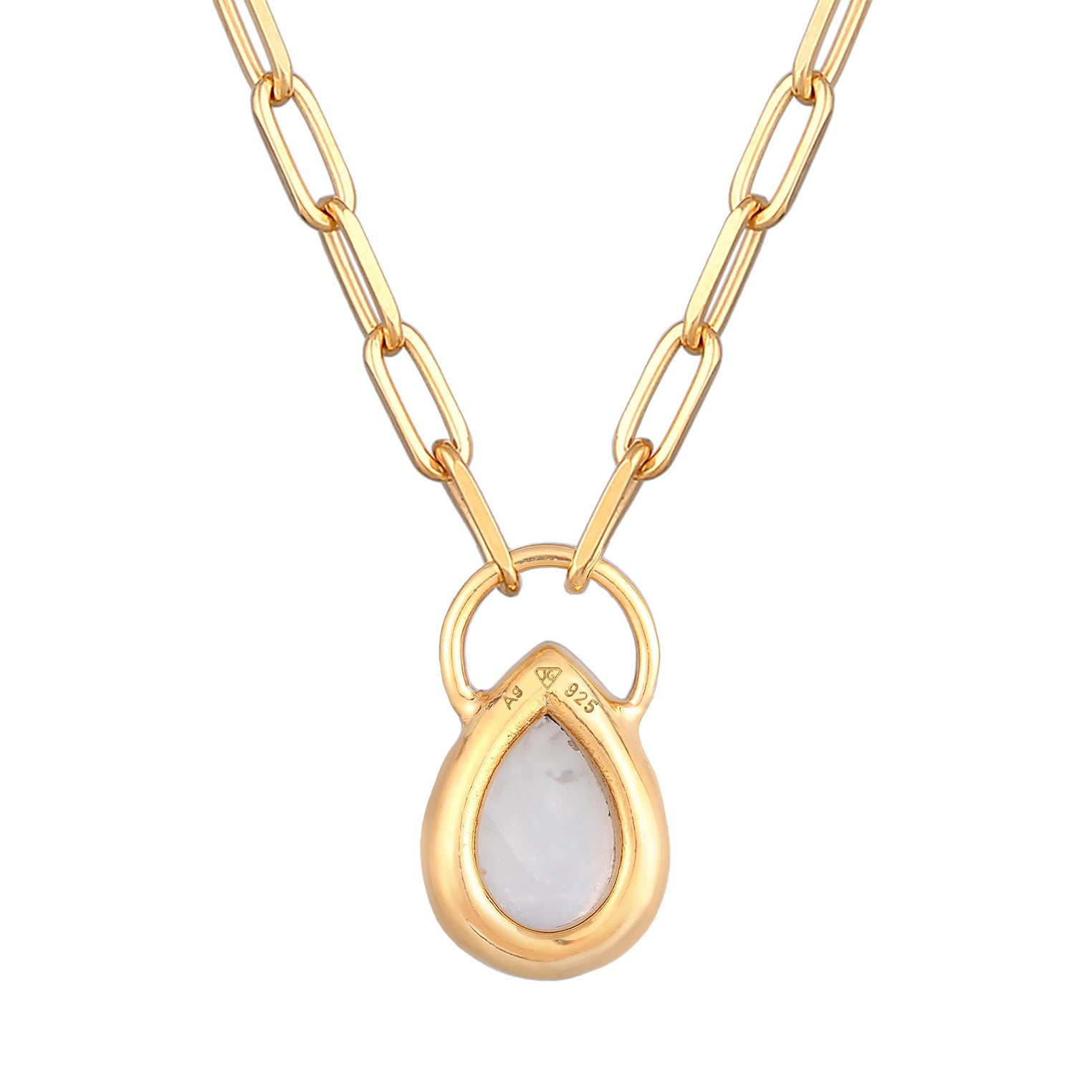 Gold - Elli PREMIUM | Halskette Tropfen | Mondstein (Weiß) | 925er Sterling Silber
