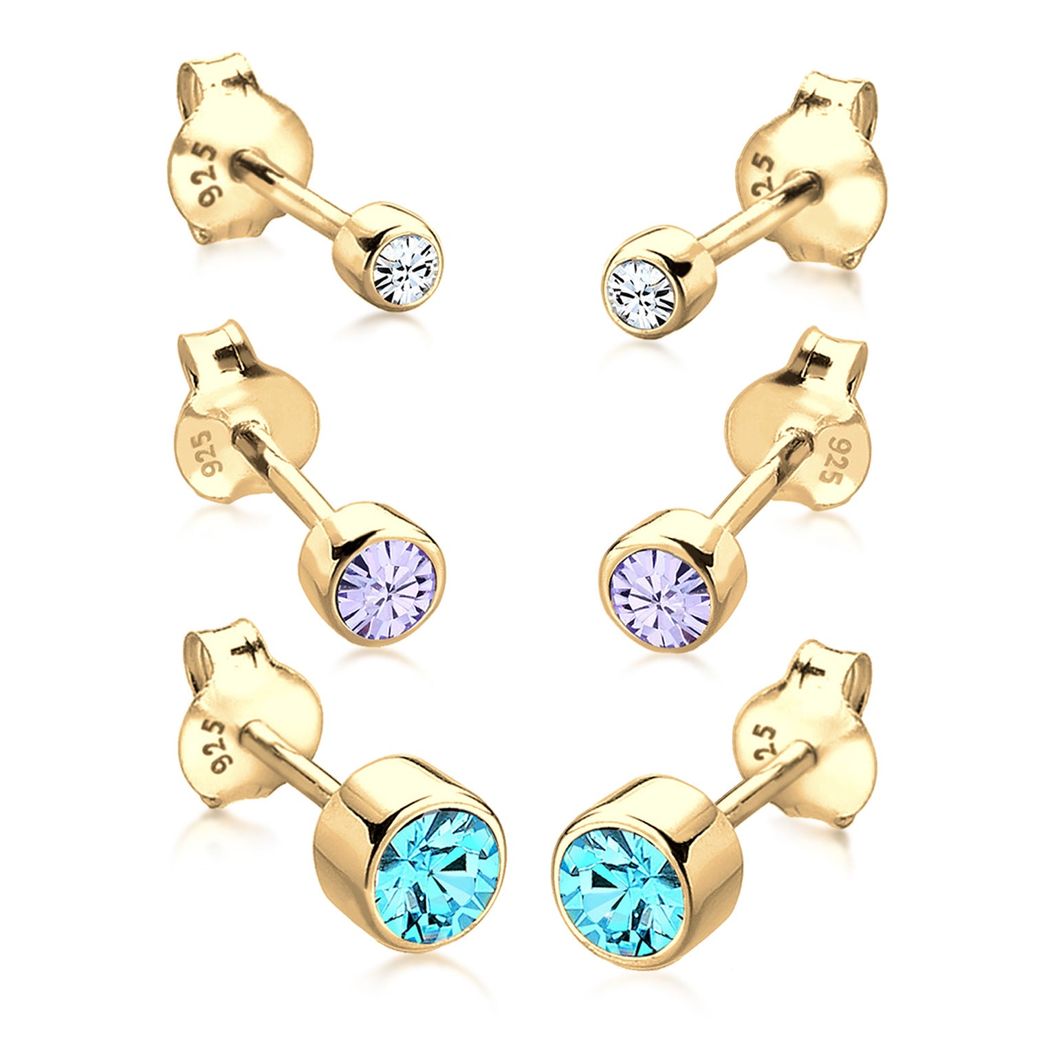 Gold - Elli | Ohrringset | Mit Kristallen von Swarovski® (Hellblau) | 925er Sterling Silber Vergoldet