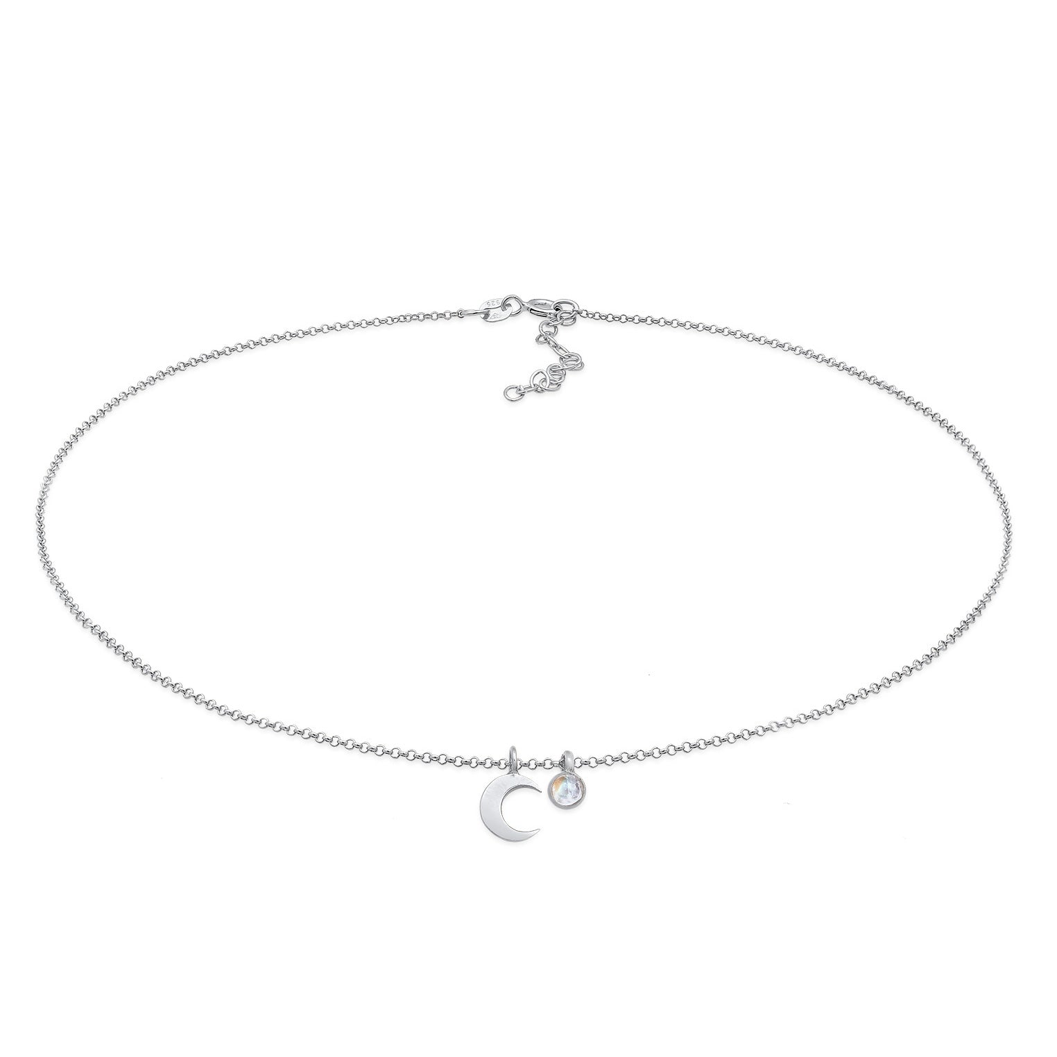Silber - Elli | Choker Halbmond | Mondstein (Weiß) | 925er Sterling Silber