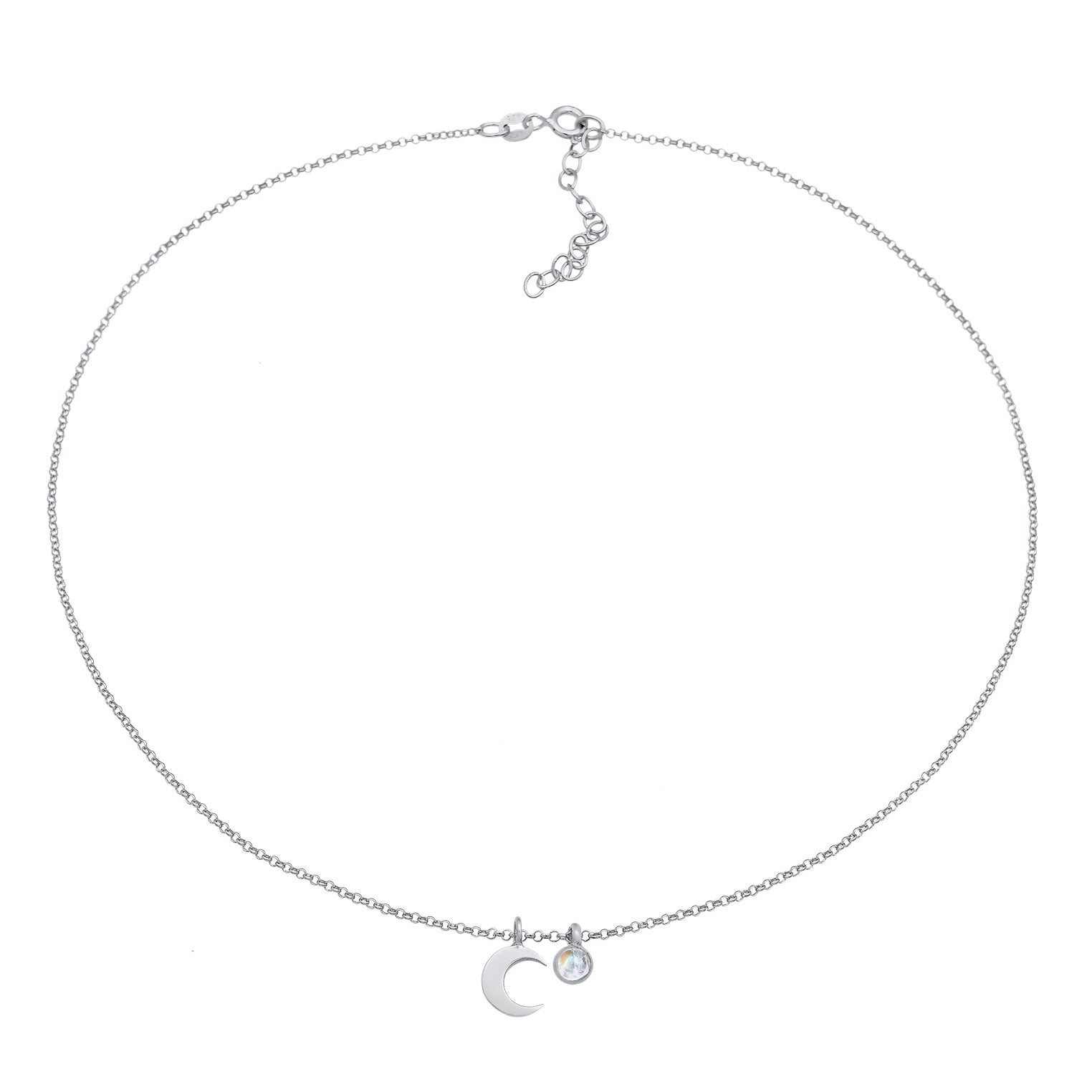 Silber - Elli | Choker Halbmond | Mondstein (Weiß) | 925er Sterling Silber