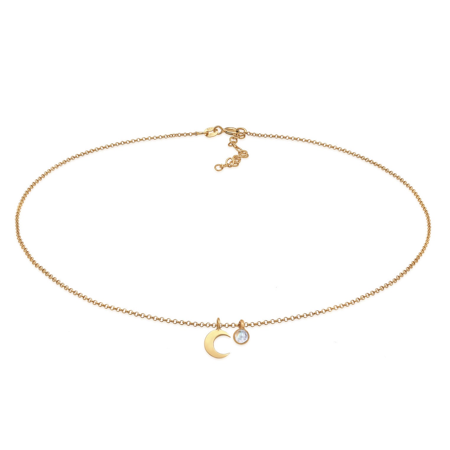 Gold - Elli | Choker Halbmond | Mondstein (Weiß) | 925er Sterling Silber