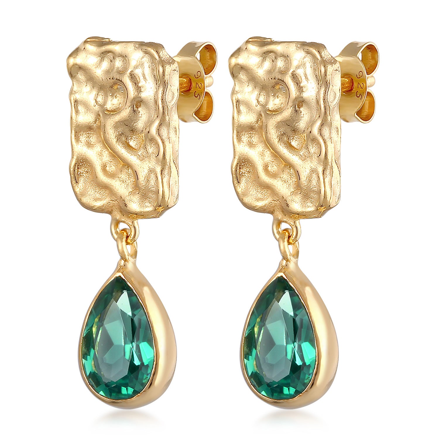 Gold - Elli PREMIUM | Ohrringe Tropfen | Quartz (Grün) | 925er Sterling Silber
