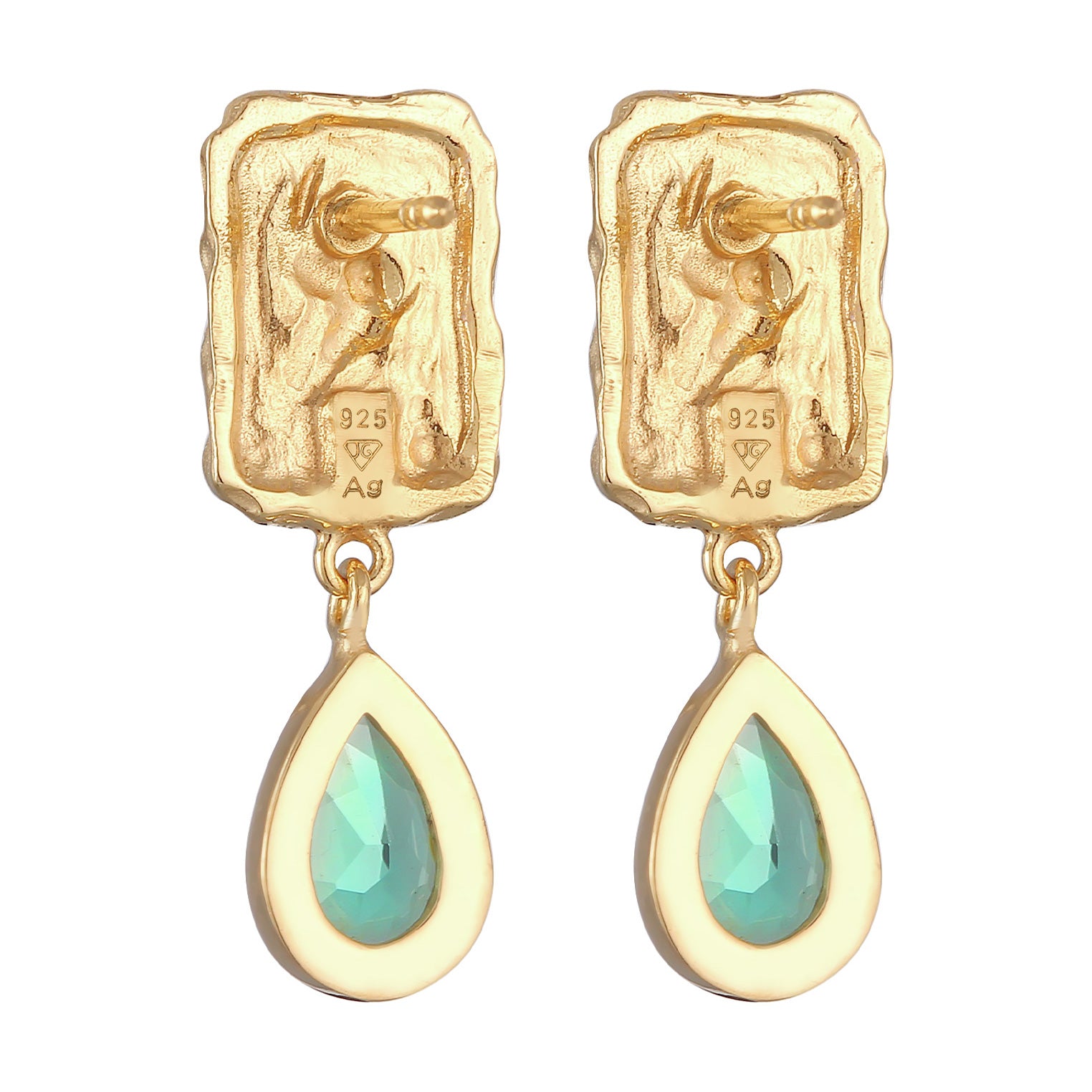 Gold - Elli PREMIUM | Ohrringe Tropfen | Quartz (Grün) | 925er Sterling Silber