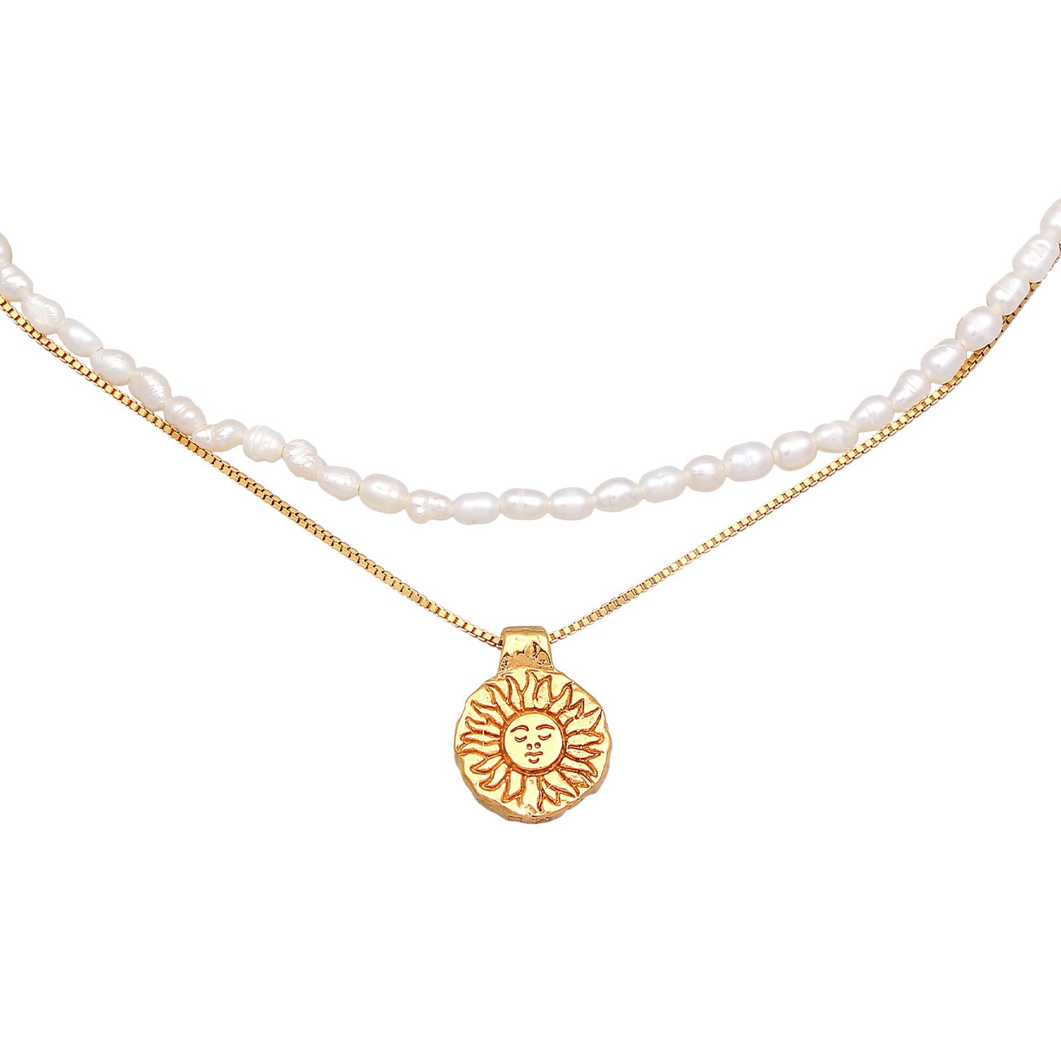 Gold - Elli PREMIUM | Choker Layer Sonne Süßwasserperlen 925 Silber