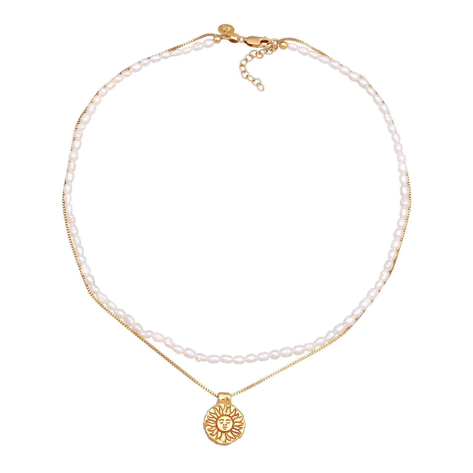 Gold - Elli PREMIUM | Choker Layer Sonne Süßwasserperlen 925 Silber