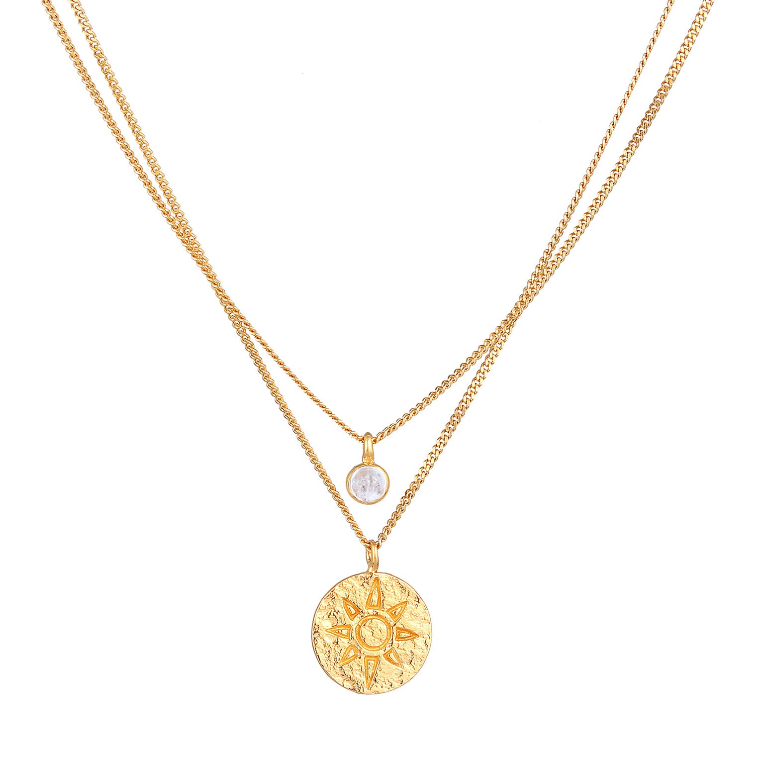 Gold - Elli | Layer-Halskette Plättchen | Mondstein | 925er Sterling Silber Vergoldet