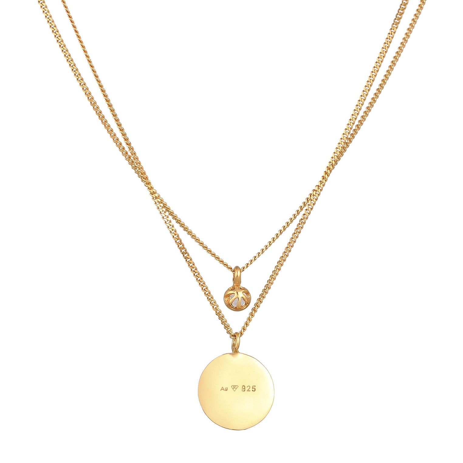 Gold - Elli | Layer-Halskette Plättchen | Mondstein | 925er Sterling Silber Vergoldet