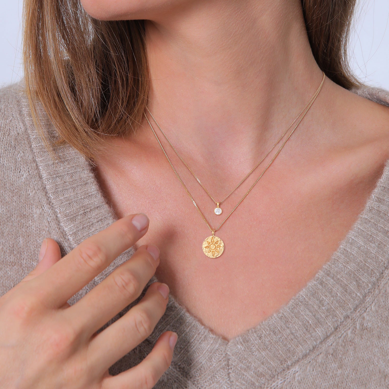 Gold - Elli | Layer-Halskette Plättchen | Mondstein | 925er Sterling Silber Vergoldet