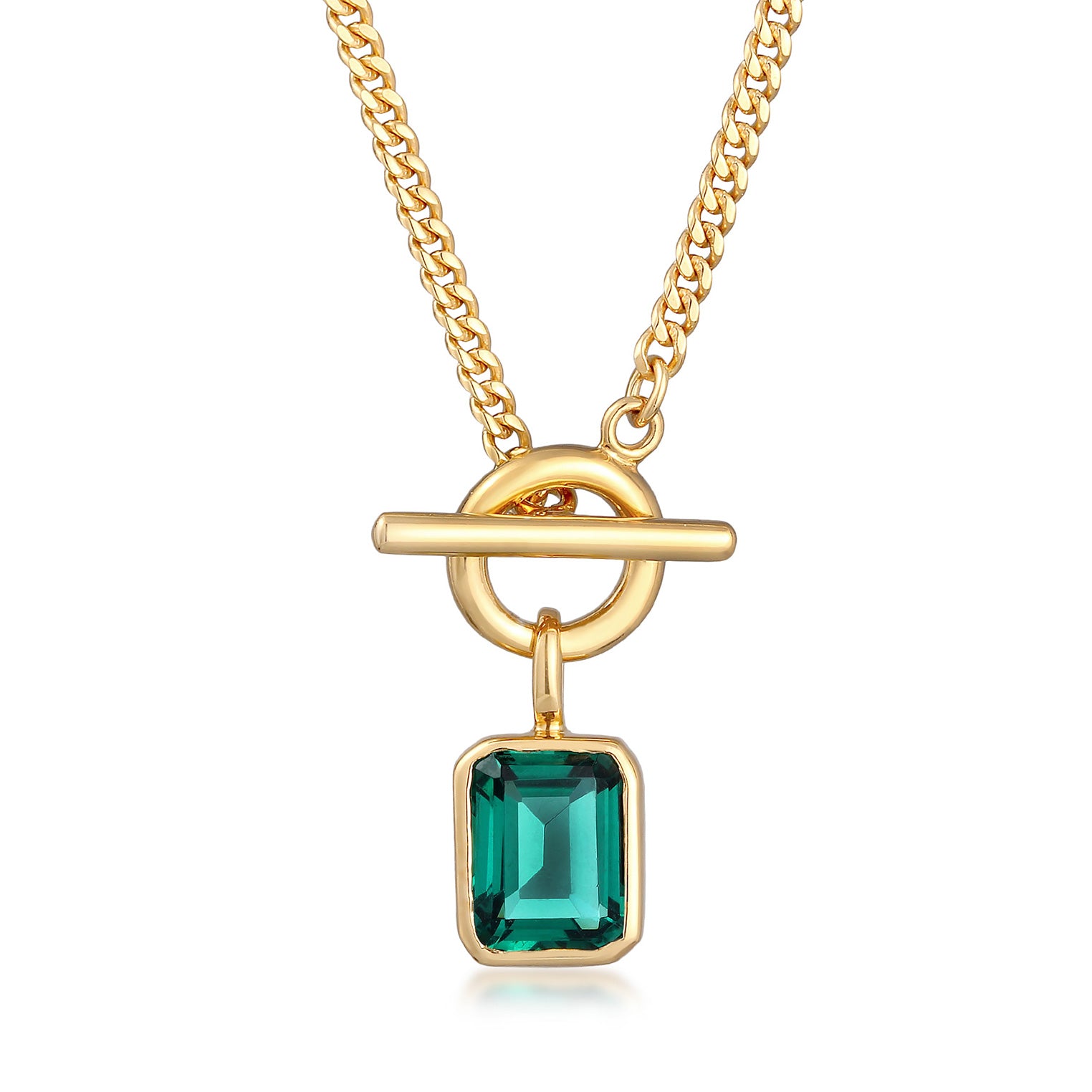 Gold - Elli | Halskette T-Bone | Quarz (Grün) | 925er Sterling Silber Vergoldet