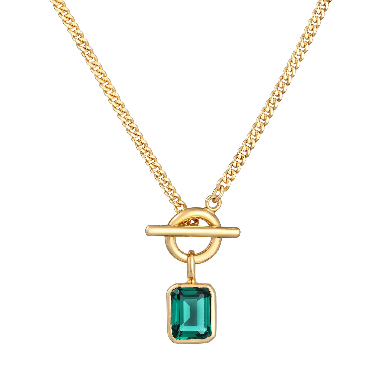 Gold - Elli | Halskette T-Bone | Quarz (Grün) | 925er Sterling Silber Vergoldet