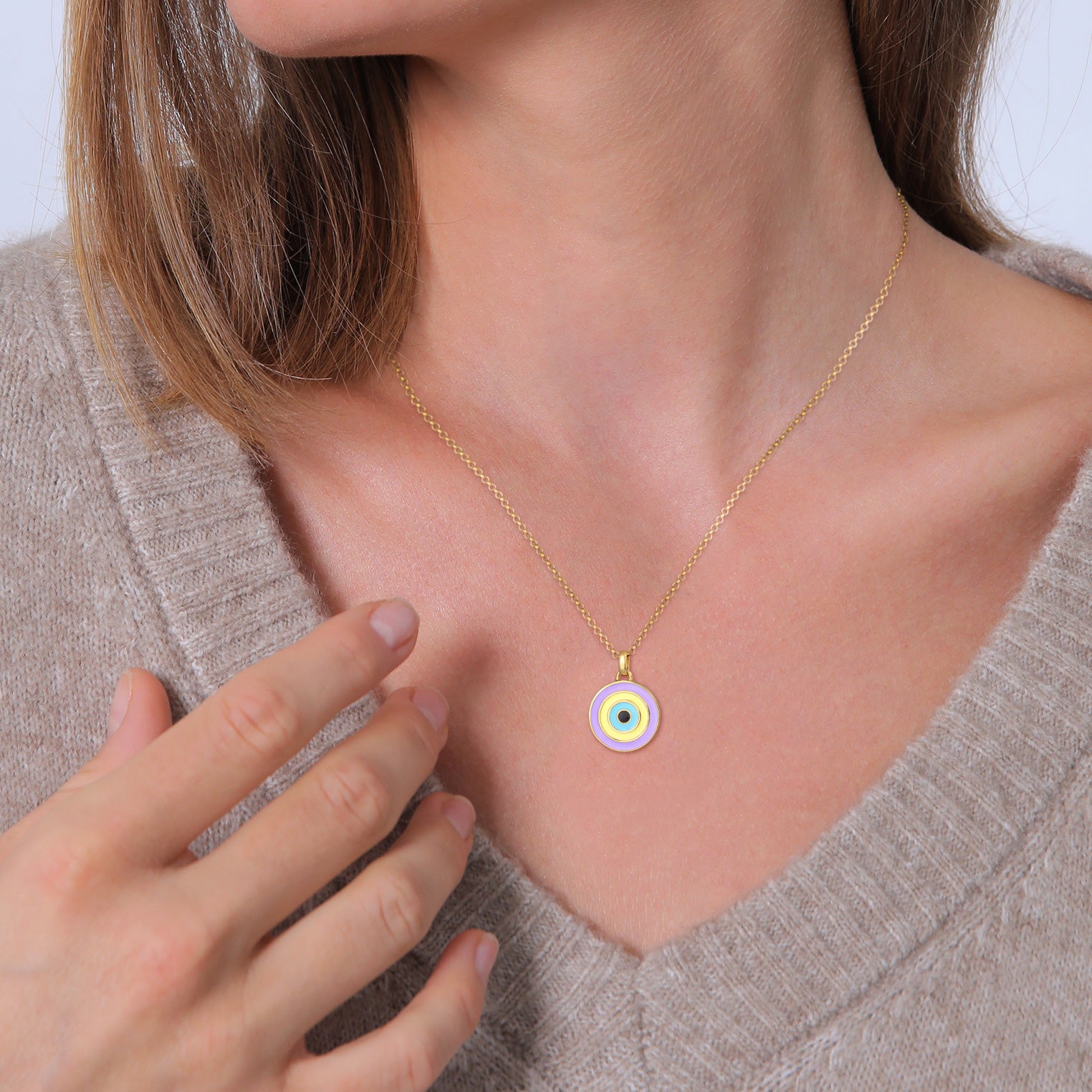 Gold - Elli | Halskette Evil Eye | Emaille (Bunt) | 925er Sterling Silber Vergoldet