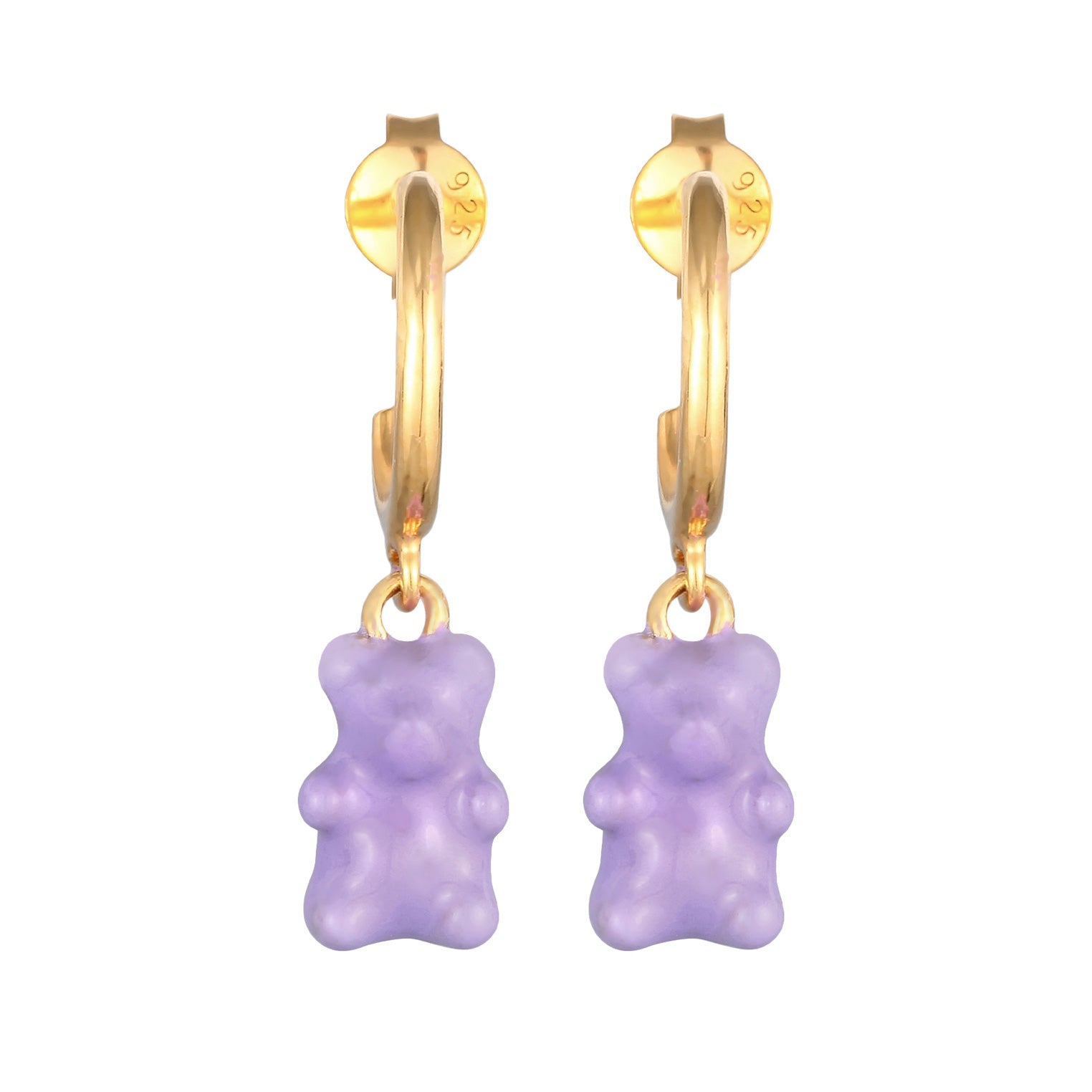 Gold - Elli | Ohrhänger Gummibären | Emaille (Lila) | 925er Sterling Silber Vergoldet