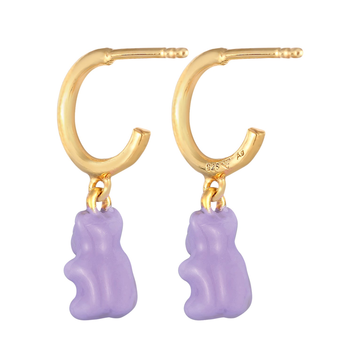 Gold - Elli | Ohrhänger Gummibären | Emaille (Lila) | 925er Sterling Silber Vergoldet
