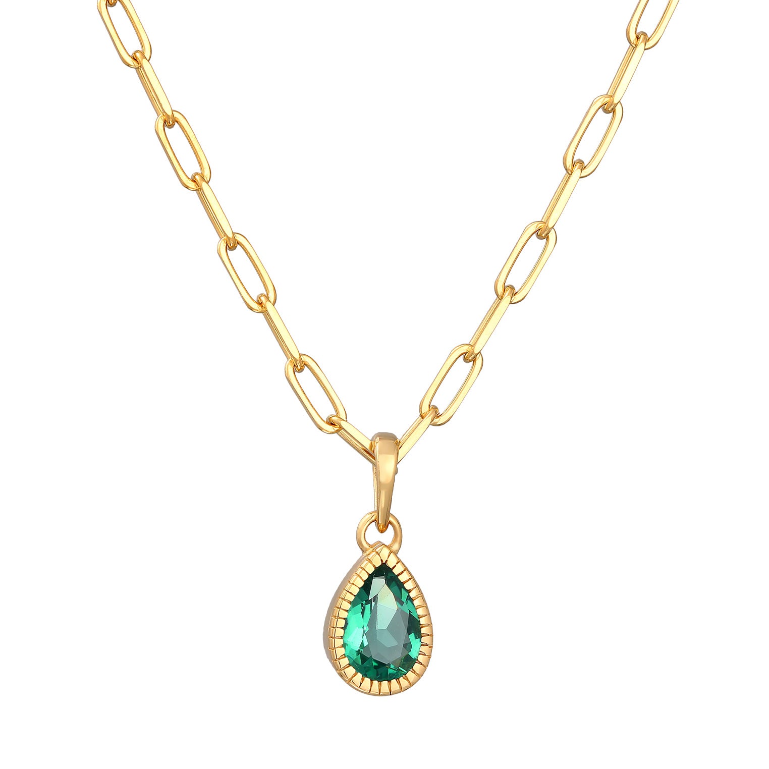 Gold - Elli PREMIUM | Glieder-Halskette Tropfen | Quarz (Grün) | 925er Sterling Silber vergoldet