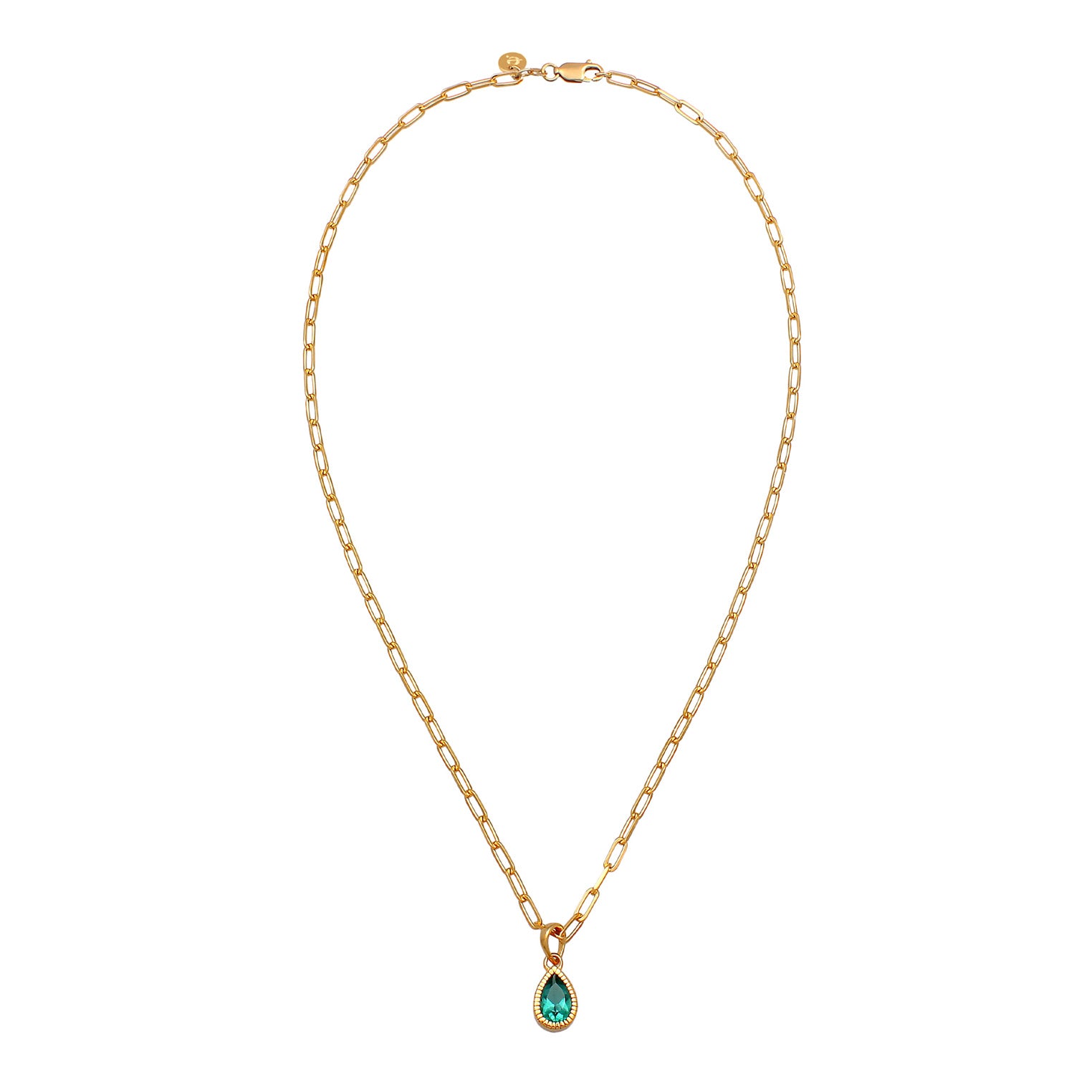 Gold - Elli PREMIUM | Glieder-Halskette Tropfen | Quarz (Grün) | 925er Sterling Silber vergoldet