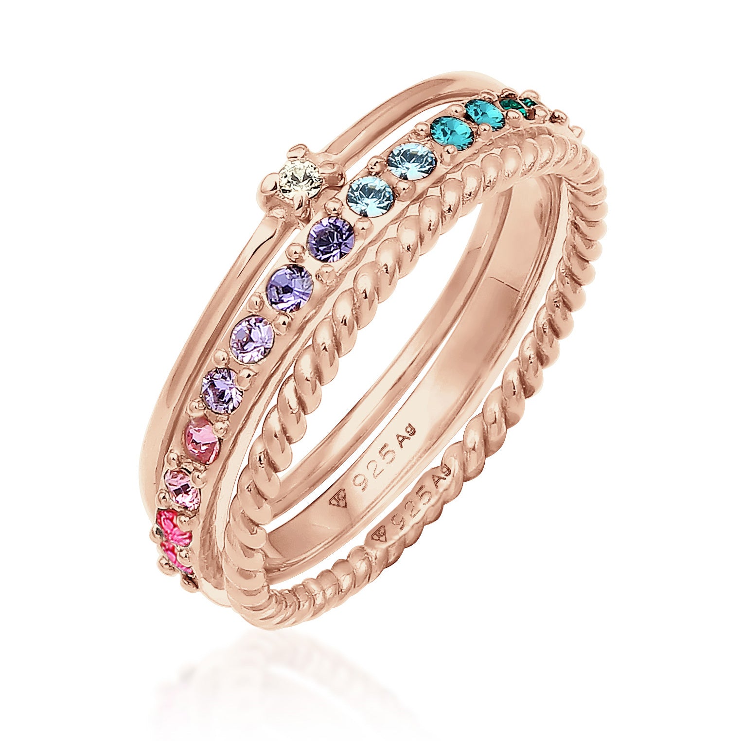 Roségold - Elli | Ringset | Kristall (Bunt) | 925er Sterling Silber Rosévergoldet