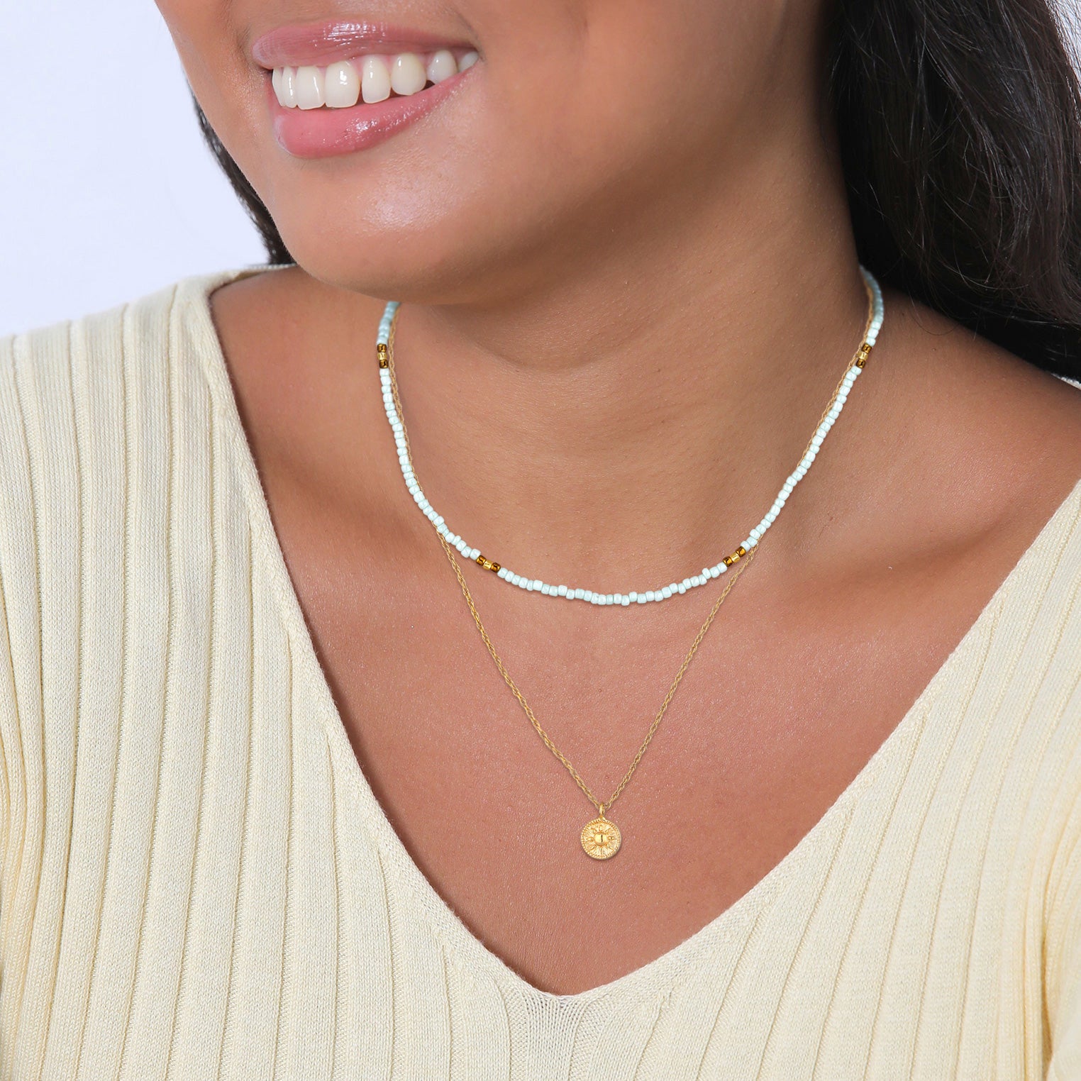 Hellgrün - Elli | Layer-Halskette Sonne | 925er Sterling Silber