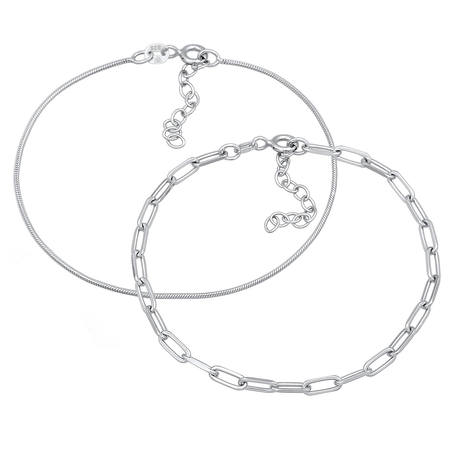 Silber - Elli PREMIUM | Glieder- & Schlangenarmband 2er Set | 925er Sterling Silber