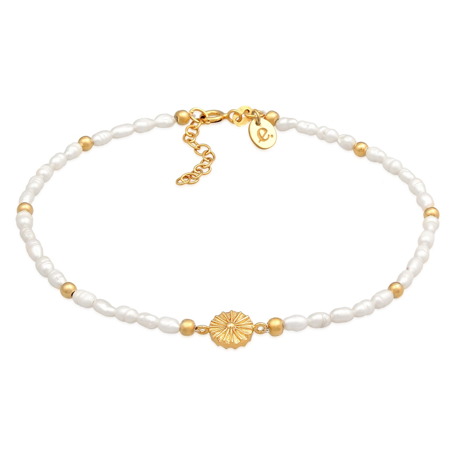 Gold - Elli PREMIUM | Fußkettchen Sonne | Süßwasserzuchtperle | 925 Sterling Silber Vergoldet
