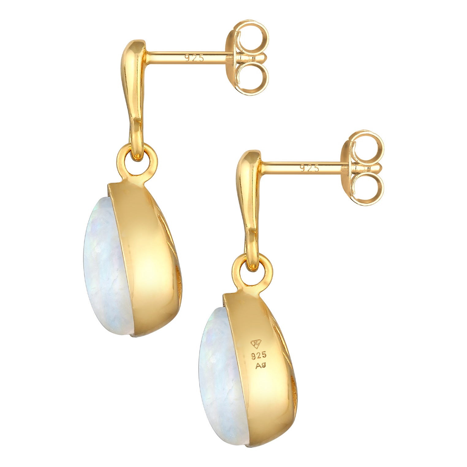 Gold - Elli PREMIUM | Ohrhänger Tropfen | Mondstein (Weiß) | 925er Sterling Silber