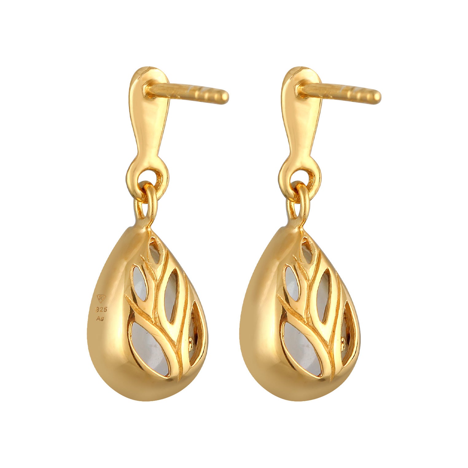 Gold - Elli PREMIUM | Ohrhänger Tropfen | Mondstein (Weiß) | 925er Sterling Silber