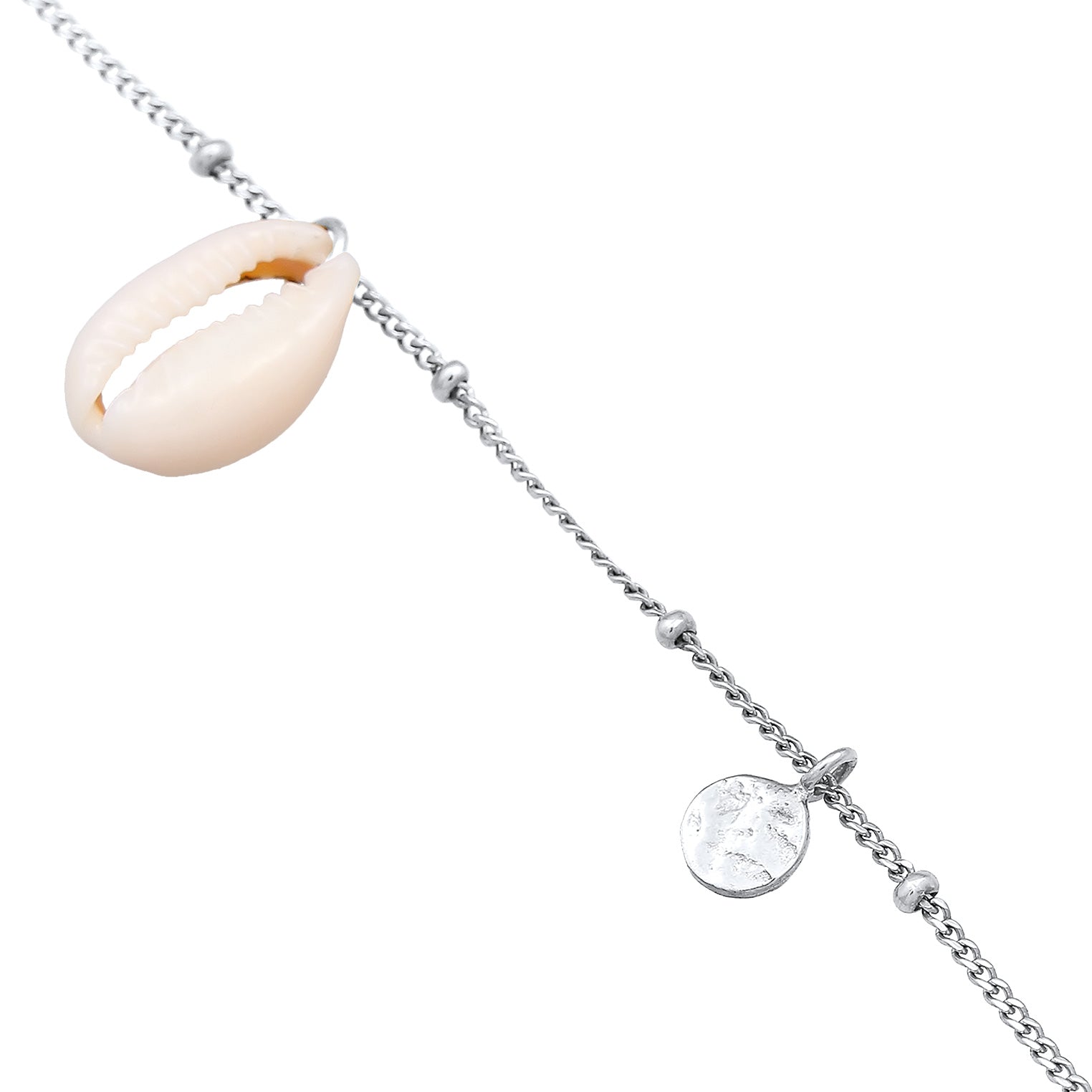 Silber - Elli | Fußkettchen Plättchen | Kauri Muschel | 925er Sterling Silber