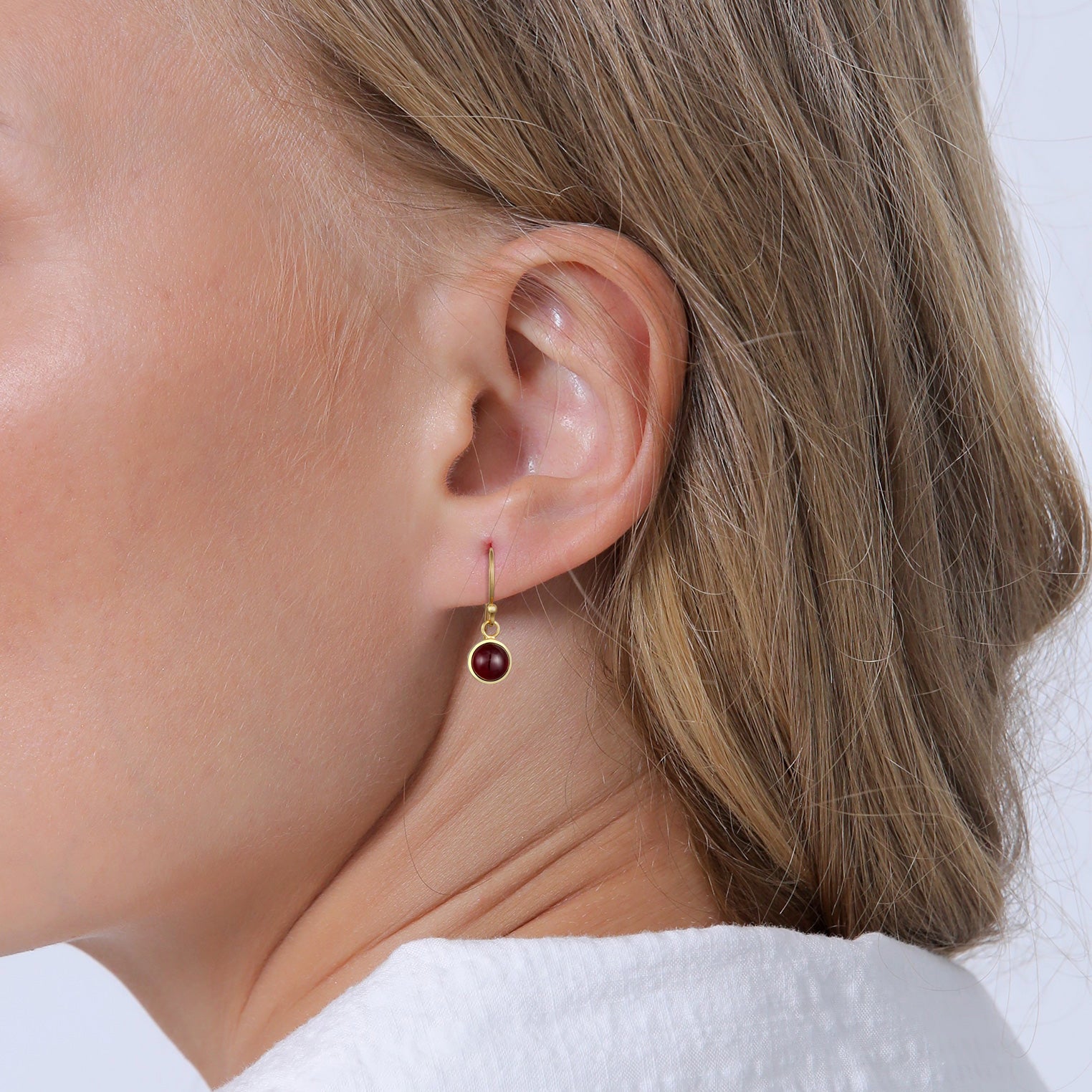 Gold - Elli PREMIUM | Ohrhänger Rund | Granat (Dunkelrot) | 925er Sterling Silber