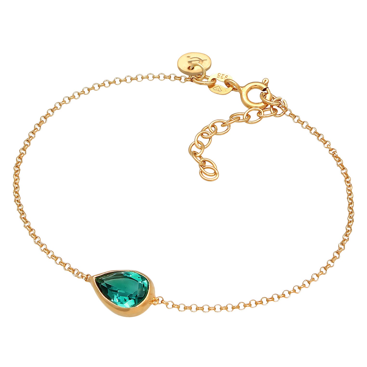 Gold - Elli PREMIUM | Armband Tropfen | Quarz (Grün) | 925er Sterling Silber