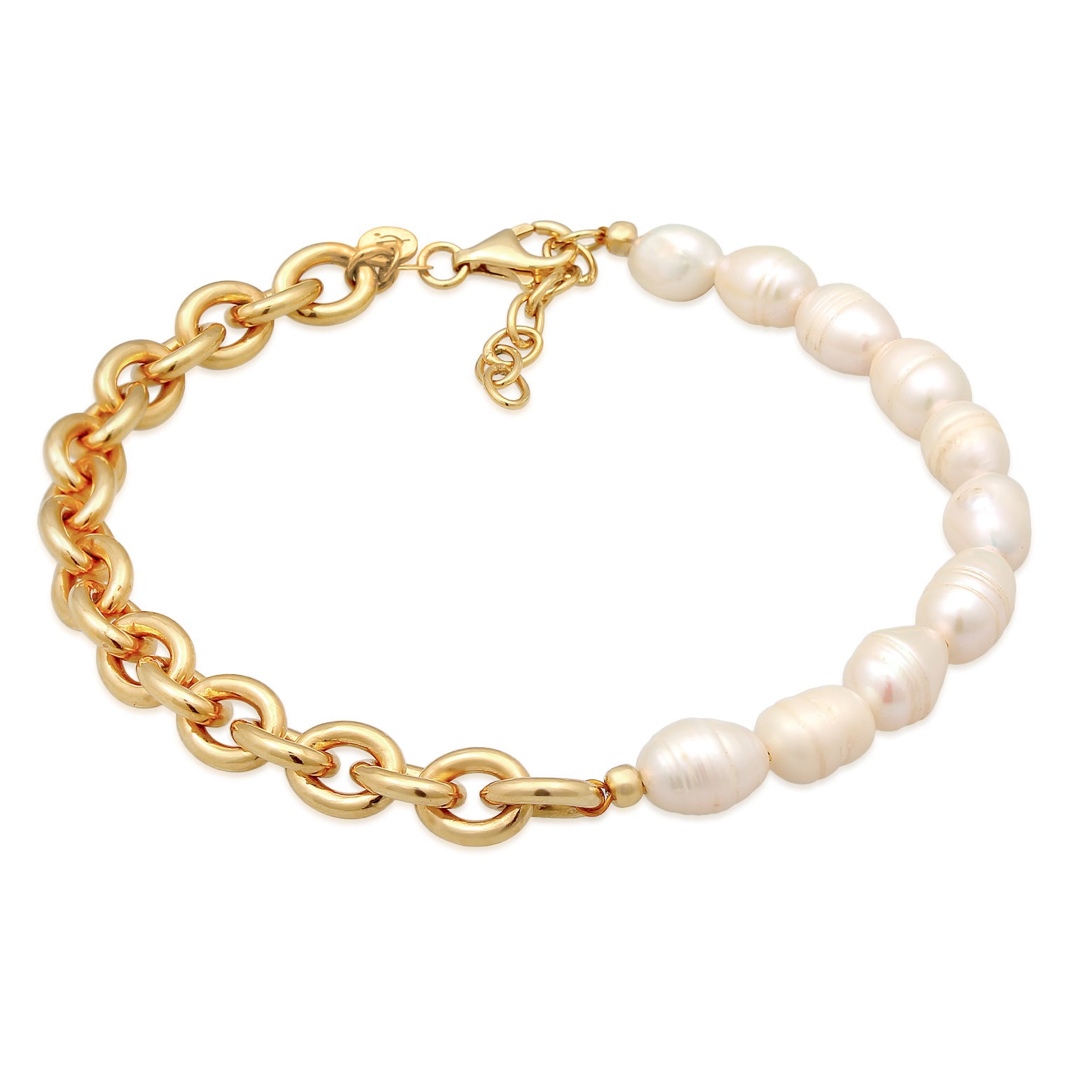 Gold - Elli PREMIUM | Glieder-Fußkettchen | Süßwasserperlen | 925er Sterling Silber