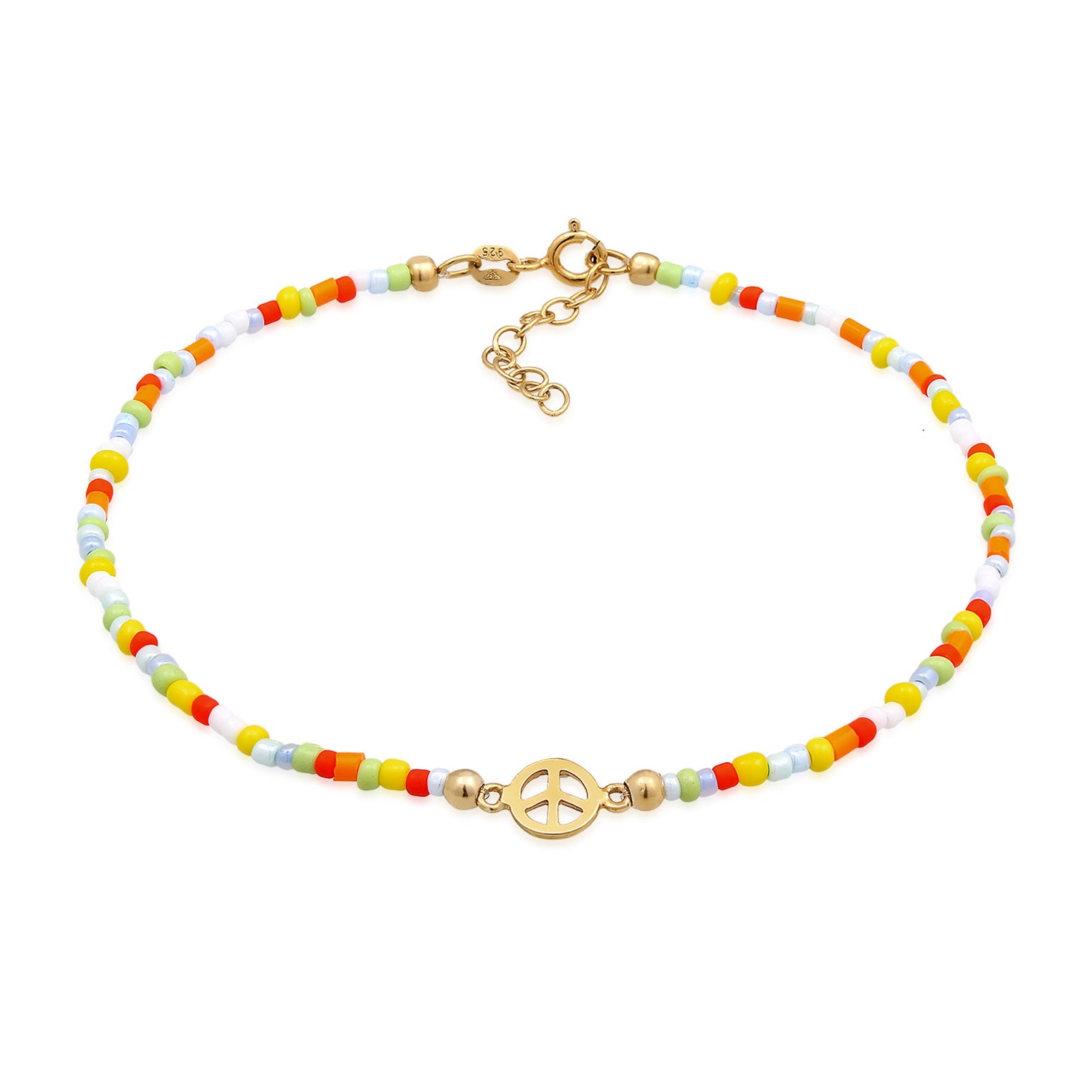 Gold - Elli | Fußkettchen Peace Beads | 925er Sterling Silber Vergoldet