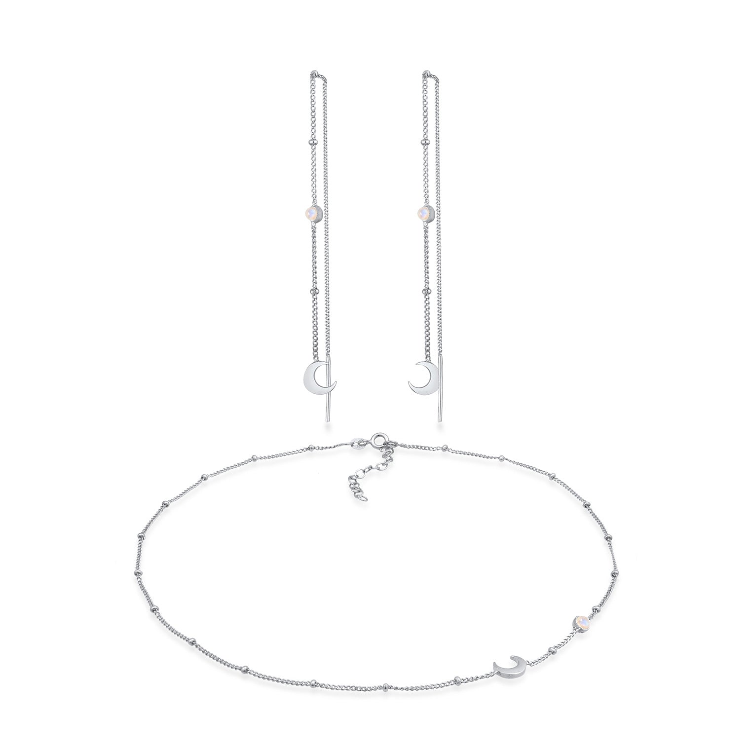 Silber - Elli | Schmuckset Halbmond | Mondstein (Weiß) | 925er Sterling Silber